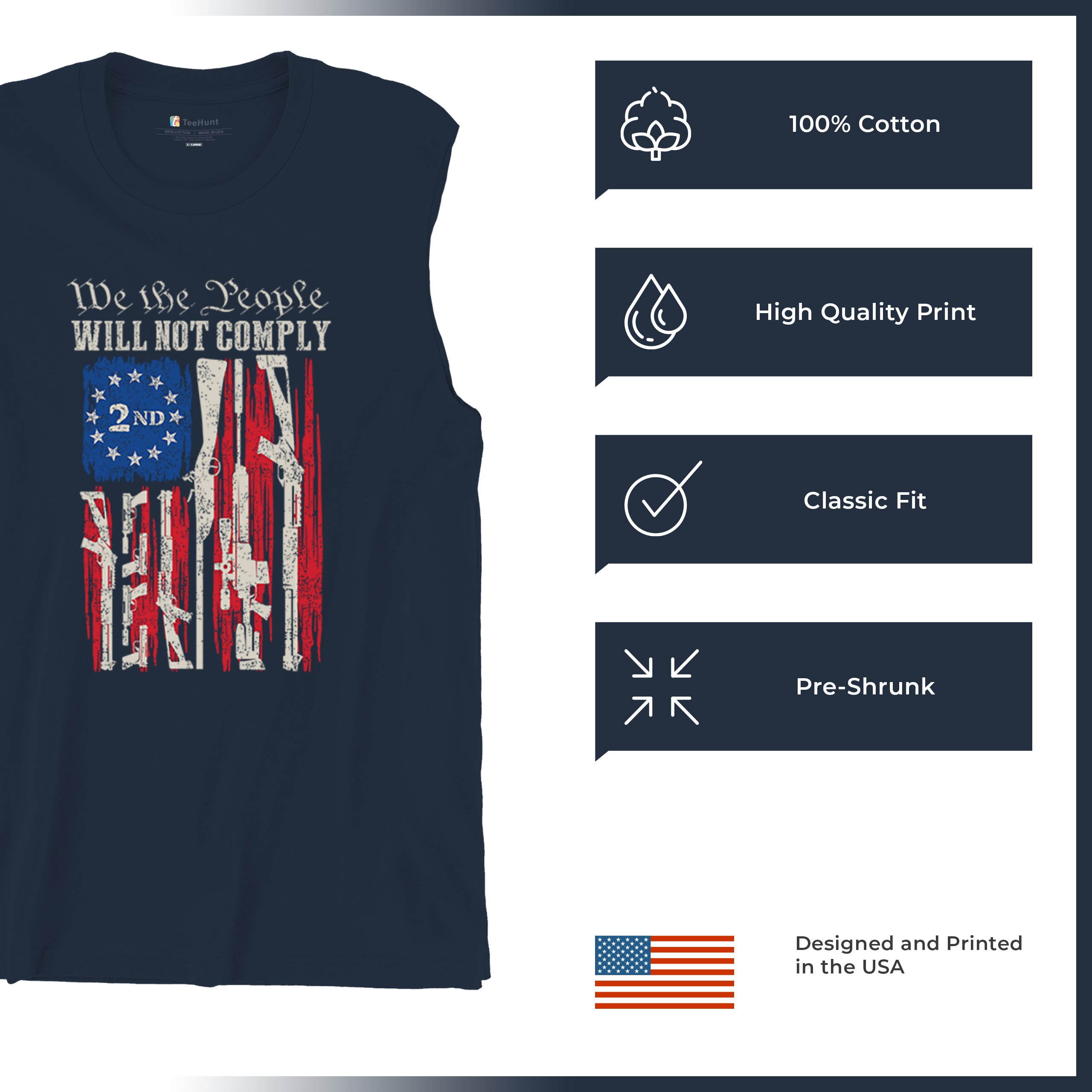 We People Will Not Comply Muscle Shirt 2nd Amendment USA Flag Gun Rights Men's - Picture 21 of 22