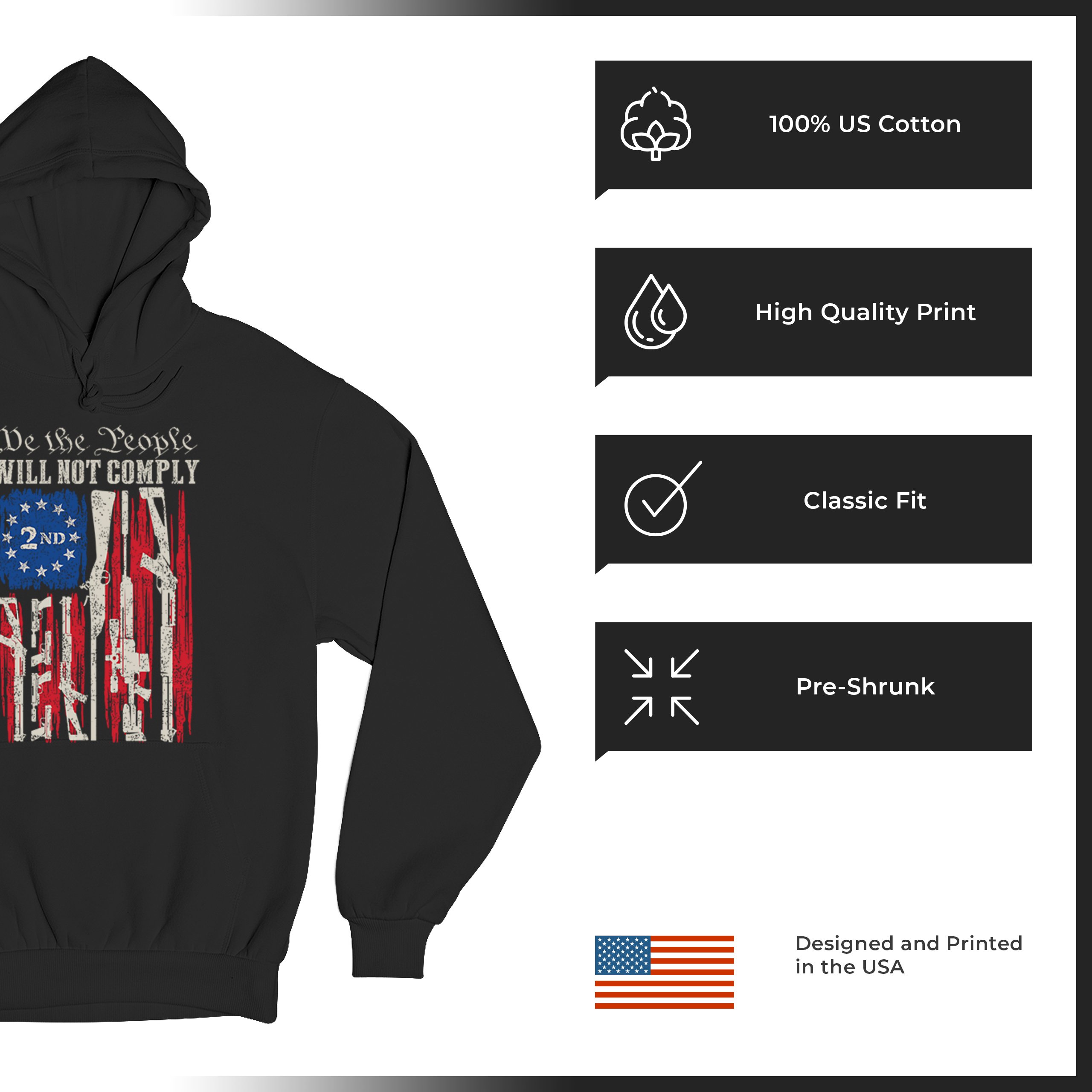 We People Will Not Comply Sweatshirt 2nd Amendment USA Flag Gun Rights Hoodie - Picture 7 of 22