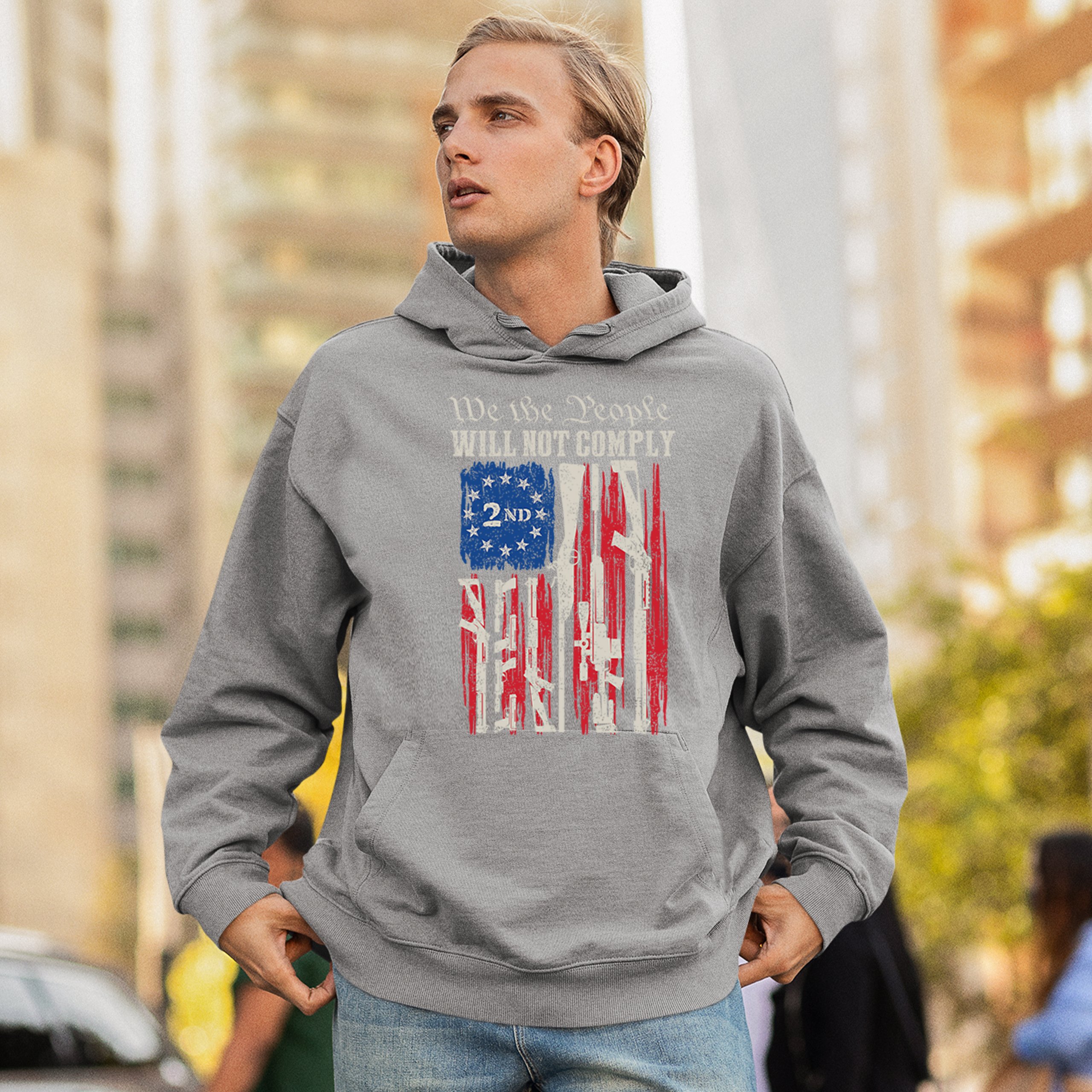 We People Will Not Comply Sweatshirt 2nd Amendment USA Flag Gun Rights Hoodie - Picture 12 of 22