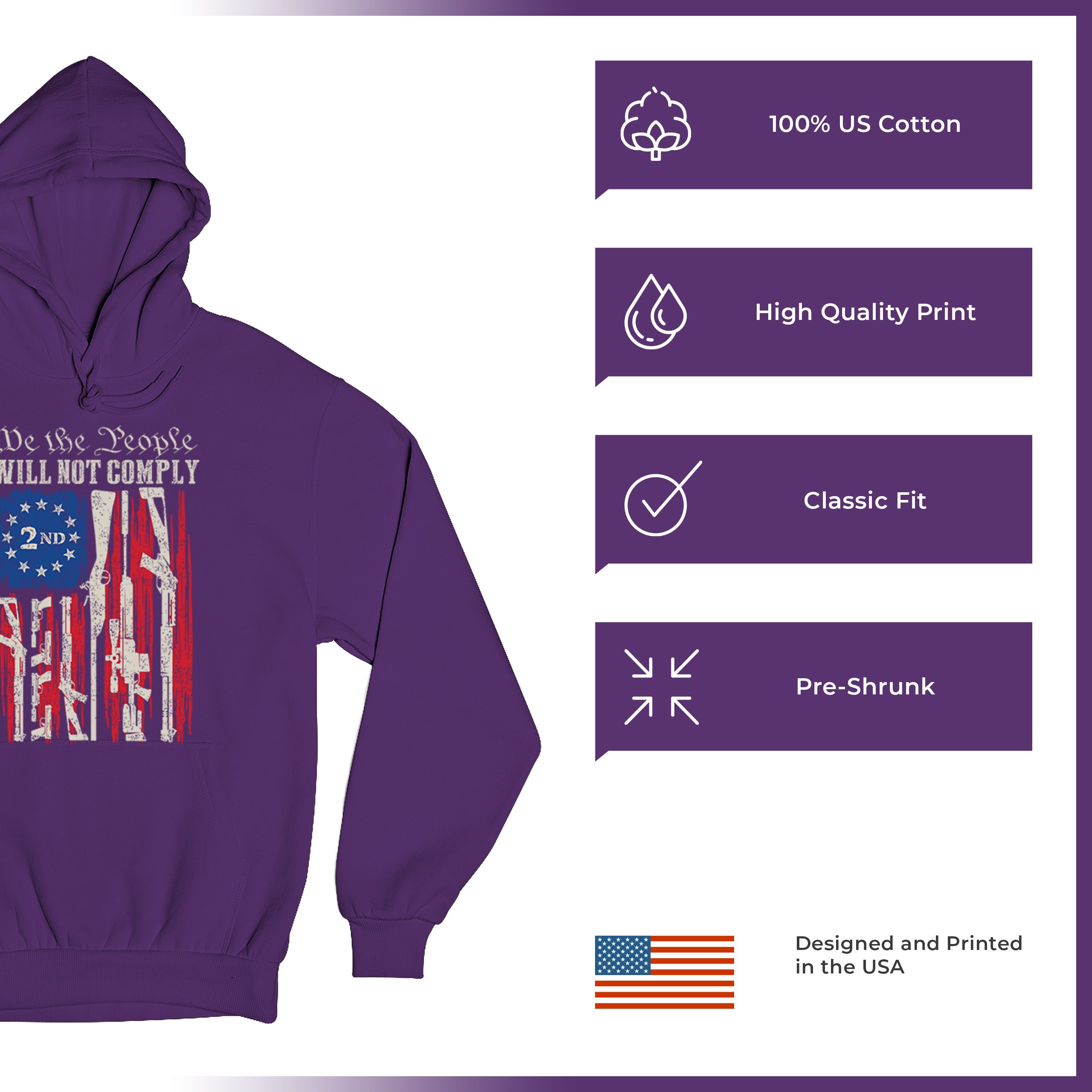 We People Will Not Comply Sweatshirt 2nd Amendment USA Flag Gun Rights Hoodie - Picture 21 of 22