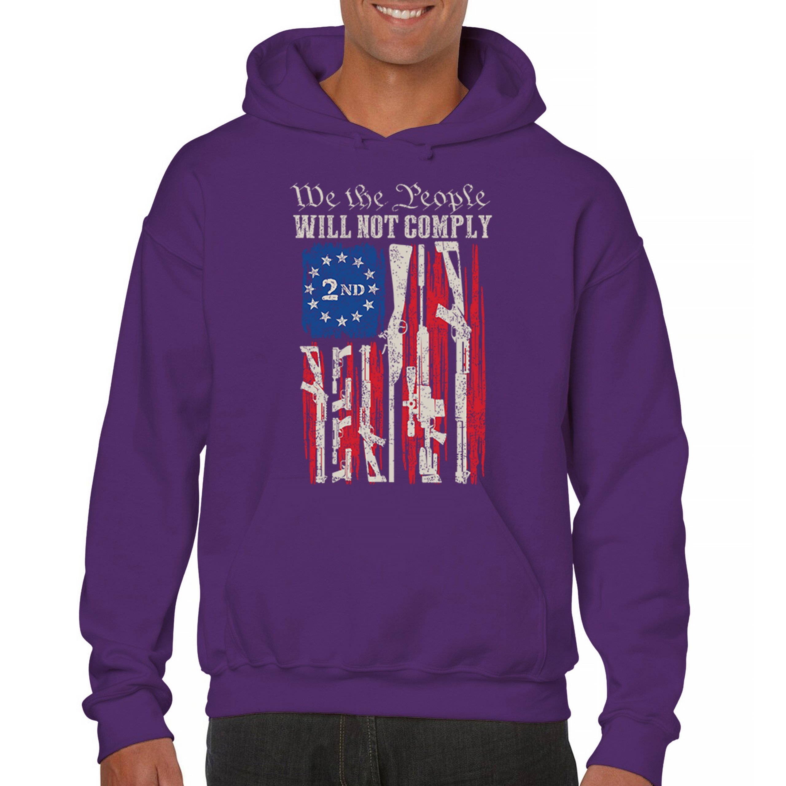 We People Will Not Comply Sweatshirt 2nd Amendment USA Flag Gun Rights Hoodie - Picture 16 of 22