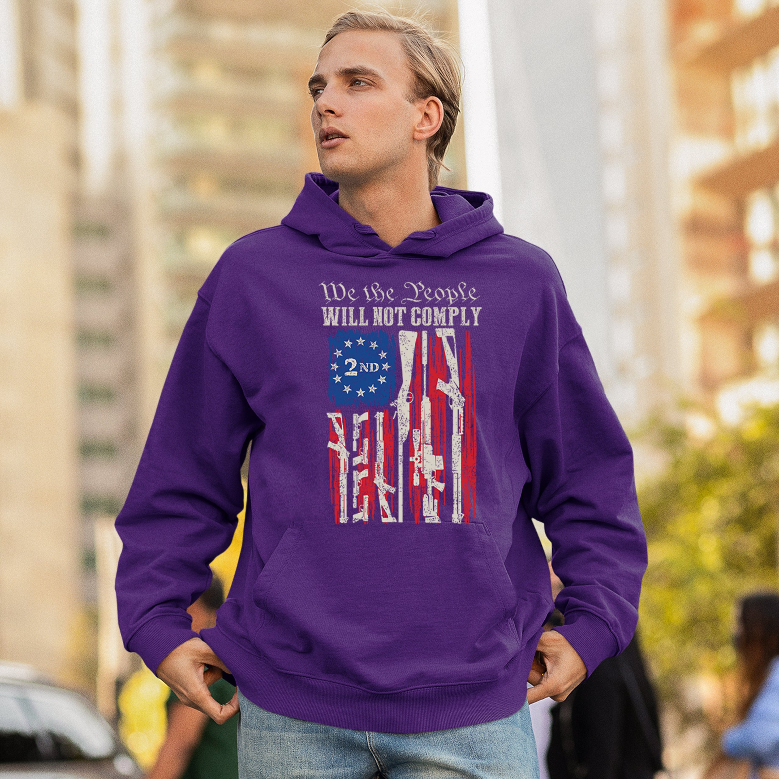 We People Will Not Comply Sweatshirt 2nd Amendment USA Flag Gun Rights Hoodie - Picture 19 of 22