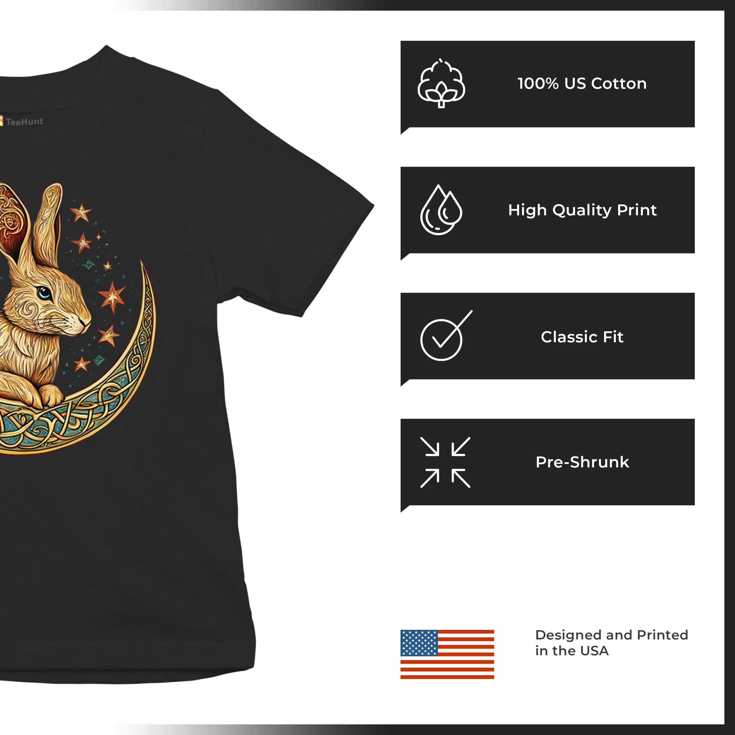Celtic Moon Rabbit Youth T-shirt Mystical Bunny Spiritual Nordic Nature Kids - Picture 7 of 50