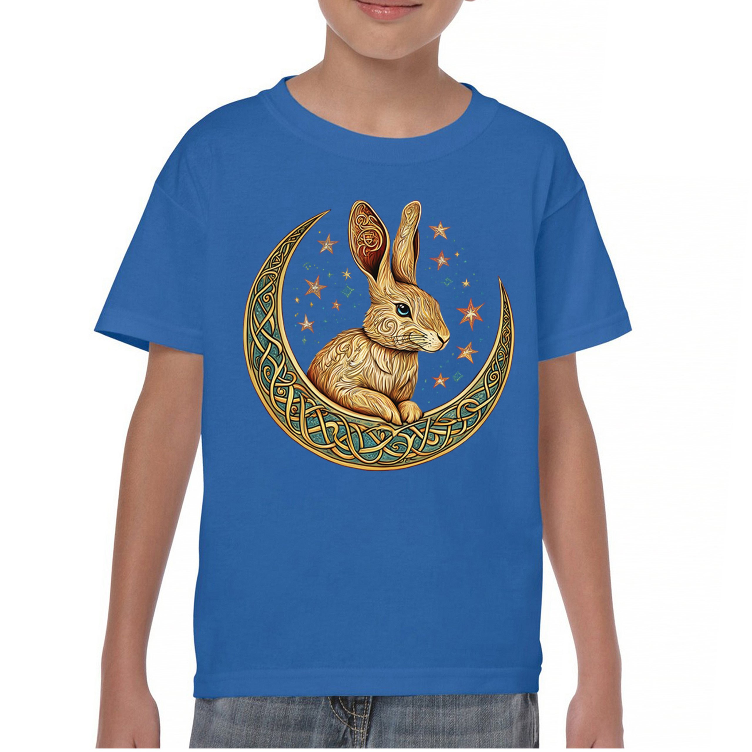 Celtic Moon Rabbit Youth T-shirt Mystical Bunny Spiritual Nordic Nature Kids - Picture 37 of 50