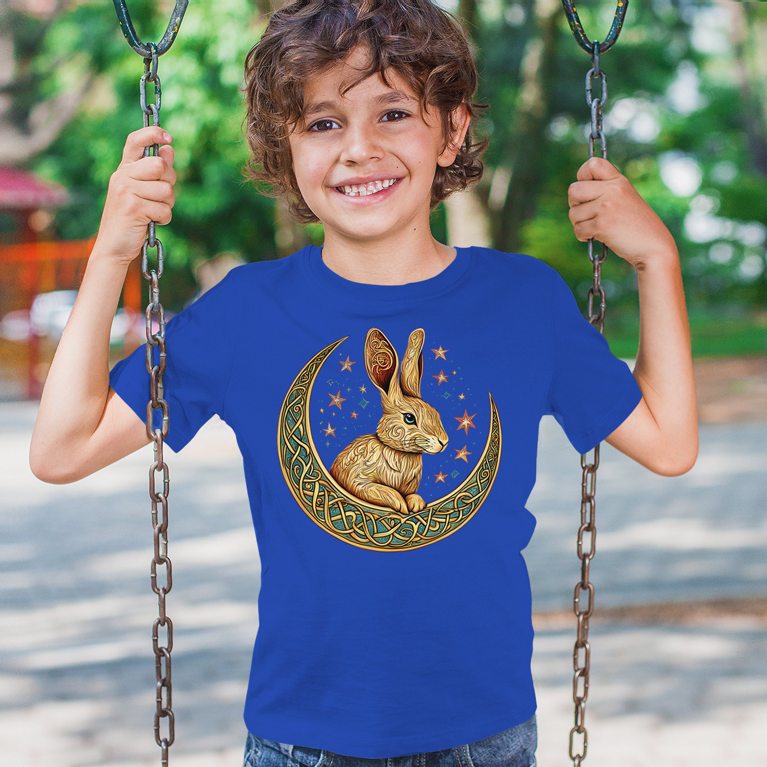 Celtic Moon Rabbit Youth T-shirt Mystical Bunny Spiritual Nordic Nature Kids - Picture 40 of 50