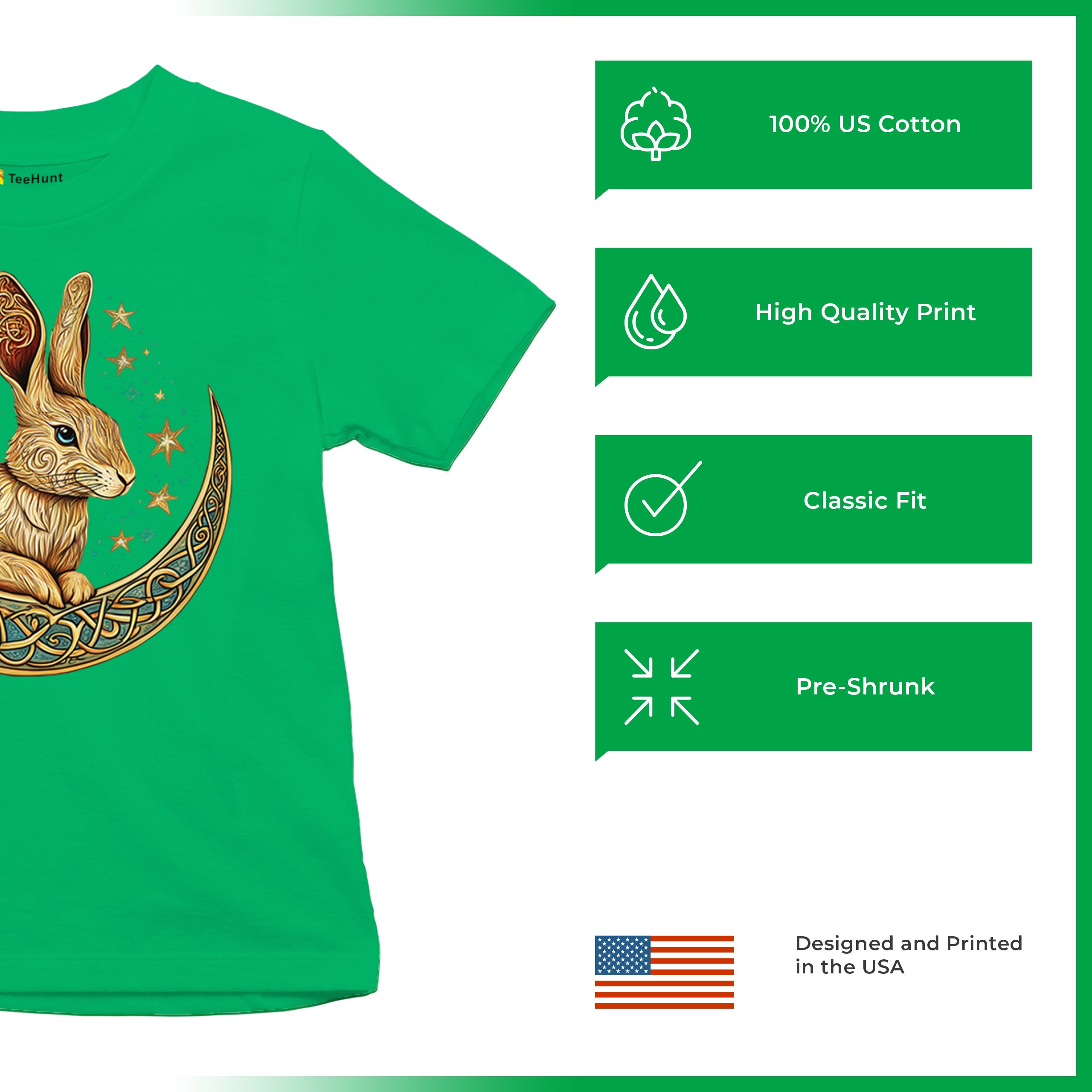 Celtic Moon Rabbit Youth T-shirt Mystical Bunny Spiritual Nordic Nature Kids - Picture 35 of 50