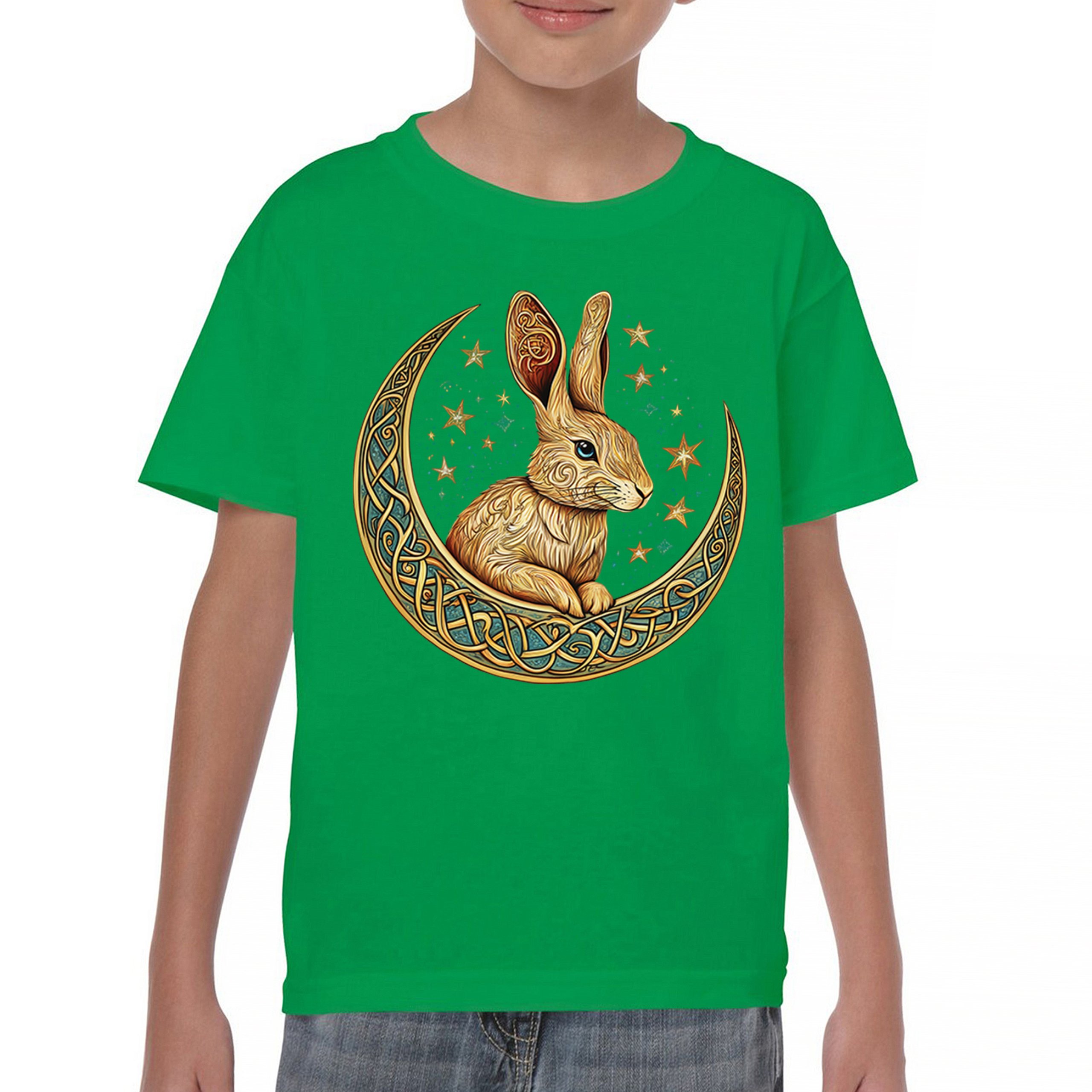Celtic Moon Rabbit Youth T-shirt Mystical Bunny Spiritual Nordic Nature Kids - Picture 30 of 50