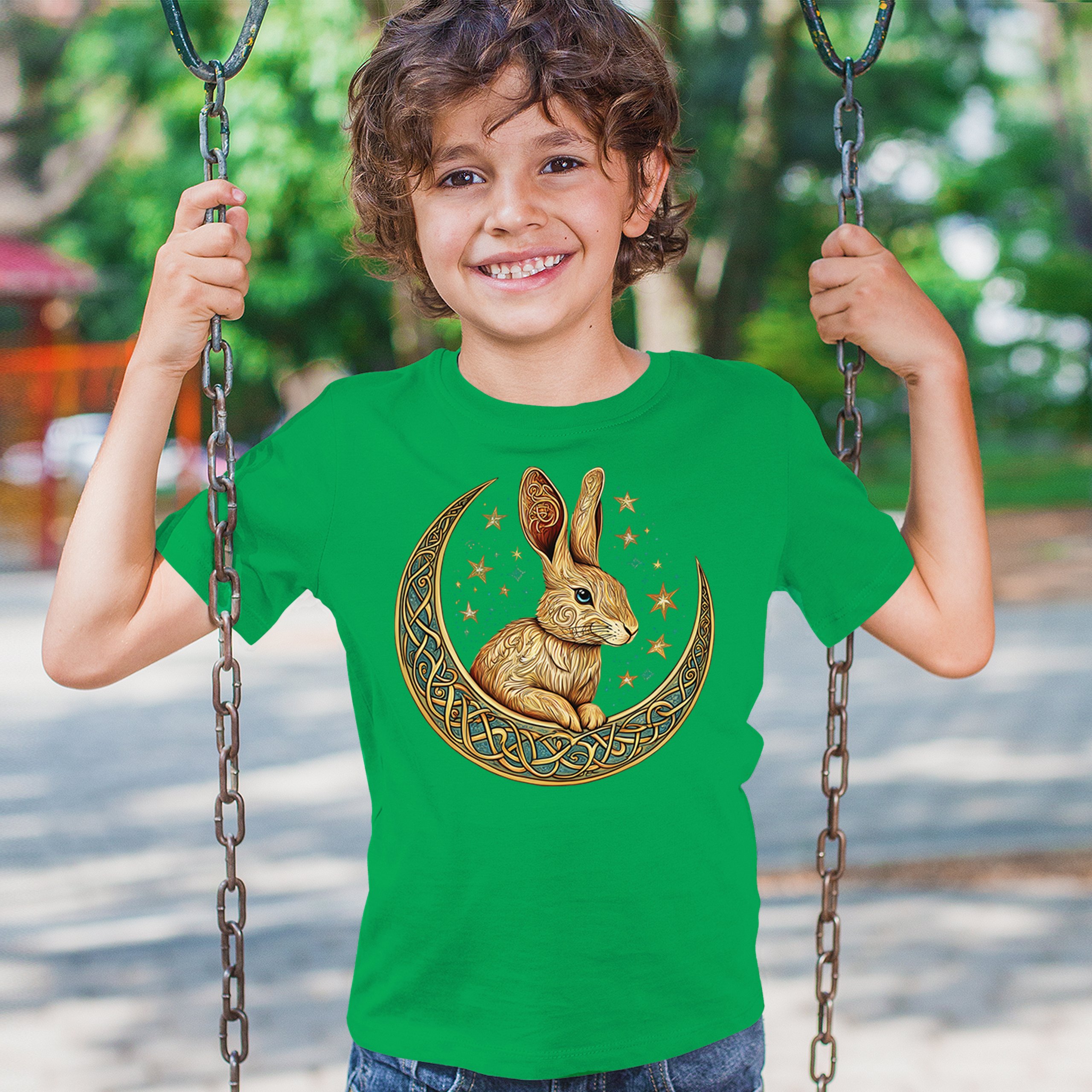 Celtic Moon Rabbit Youth T-shirt Mystical Bunny Spiritual Nordic Nature Kids - Picture 33 of 50