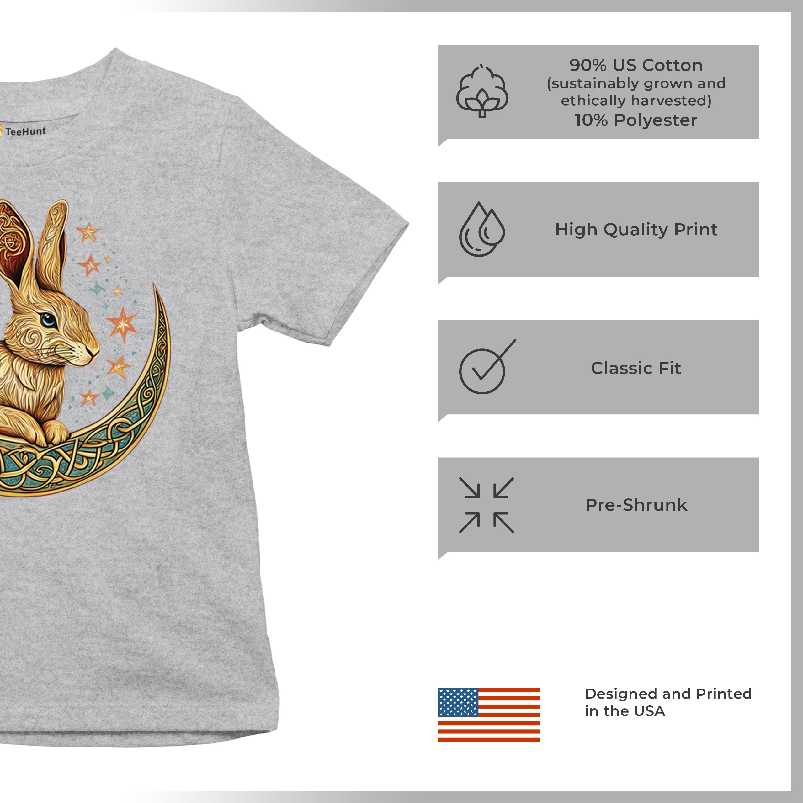 Celtic Moon Rabbit Youth T-shirt Mystical Bunny Spiritual Nordic Nature Kids - Picture 14 of 50