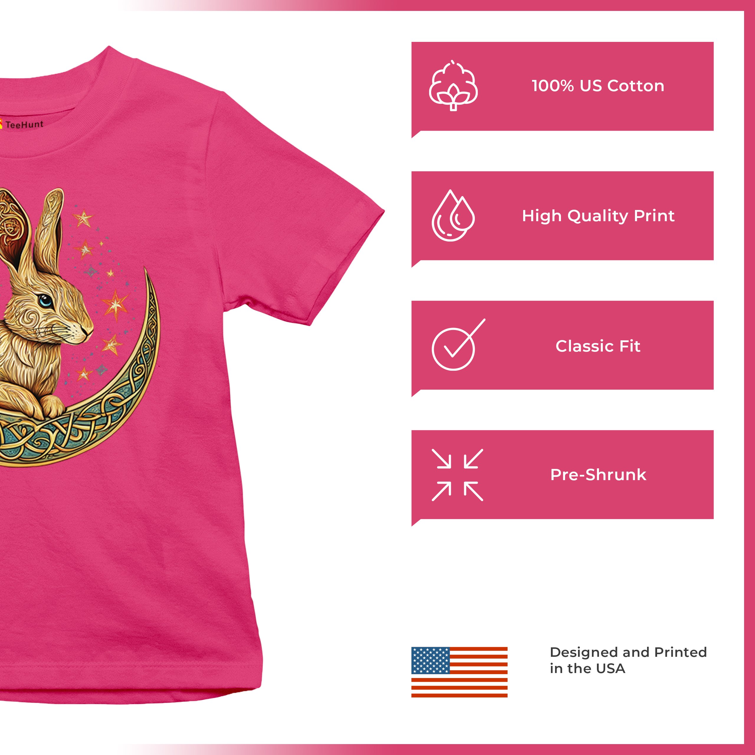 Celtic Moon Rabbit Youth T-shirt Mystical Bunny Spiritual Nordic Nature Kids - Picture 49 of 50