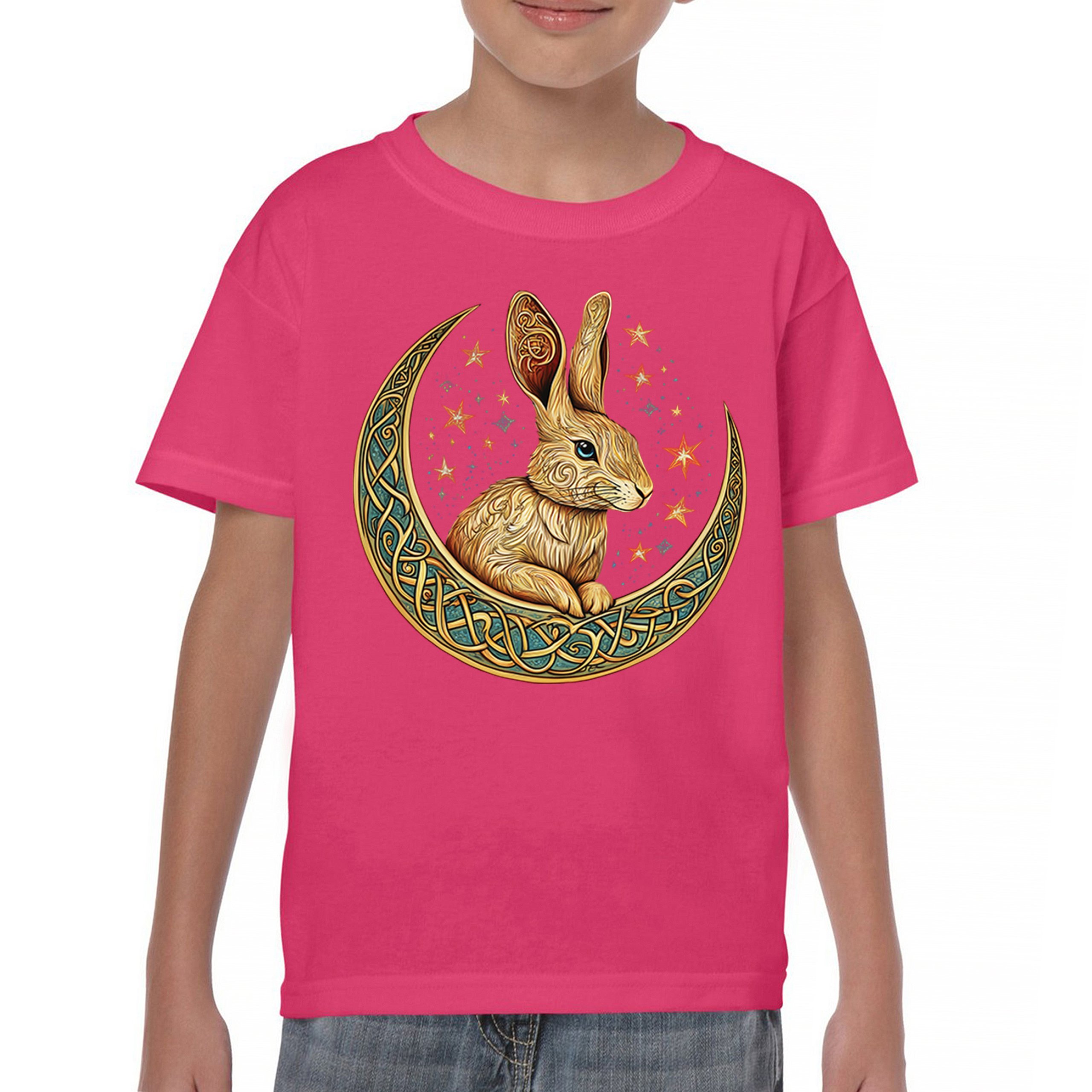 Celtic Moon Rabbit Youth T-shirt Mystical Bunny Spiritual Nordic Nature Kids - Picture 44 of 50