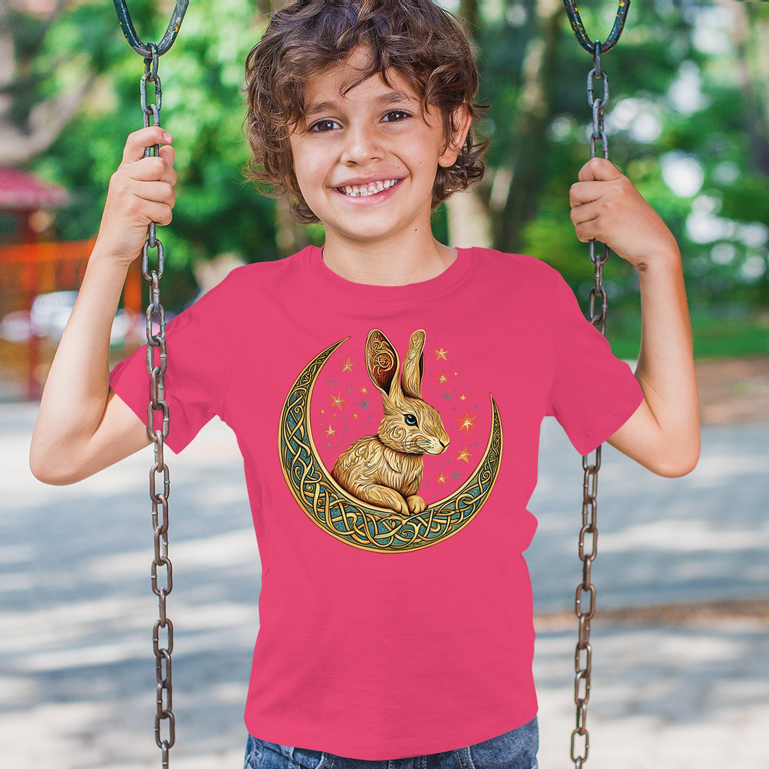 Celtic Moon Rabbit Youth T-shirt Mystical Bunny Spiritual Nordic Nature Kids - Picture 47 of 50