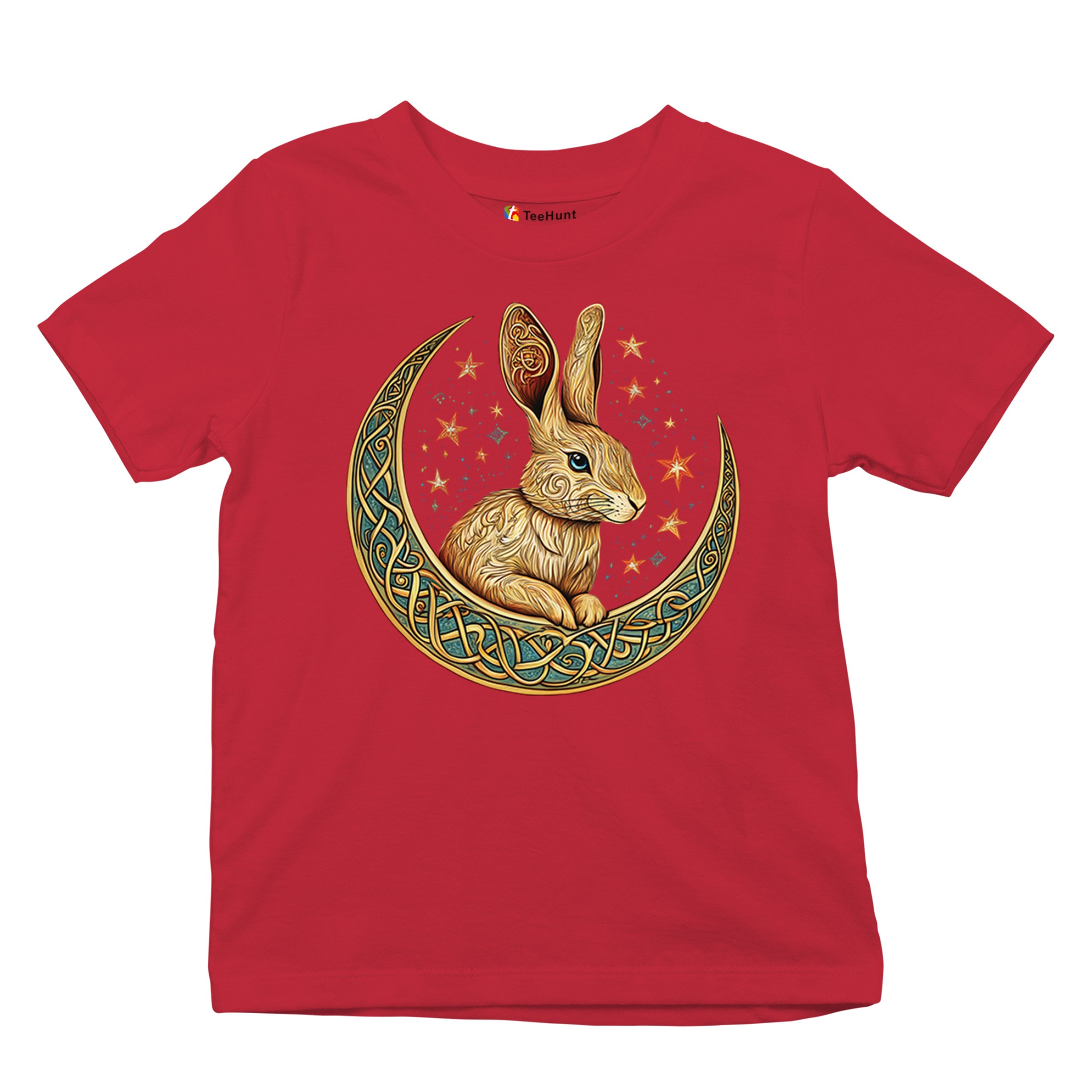 Celtic Moon Rabbit Youth T-shirt Mystical Bunny Spiritual Nordic Nature Kids - Picture 20 of 50
