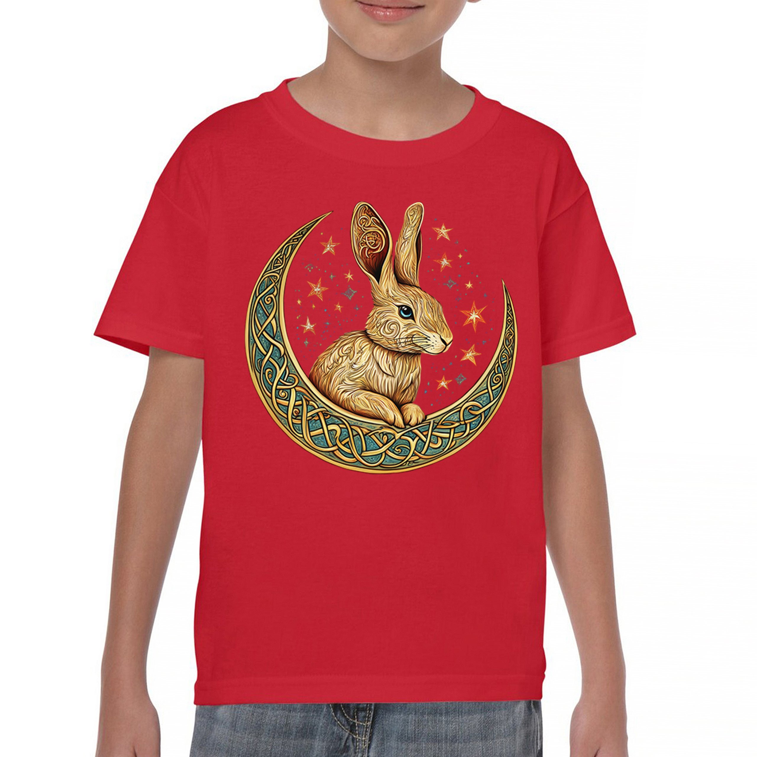Celtic Moon Rabbit Youth T-shirt Mystical Bunny Spiritual Nordic Nature Kids - Picture 16 of 50