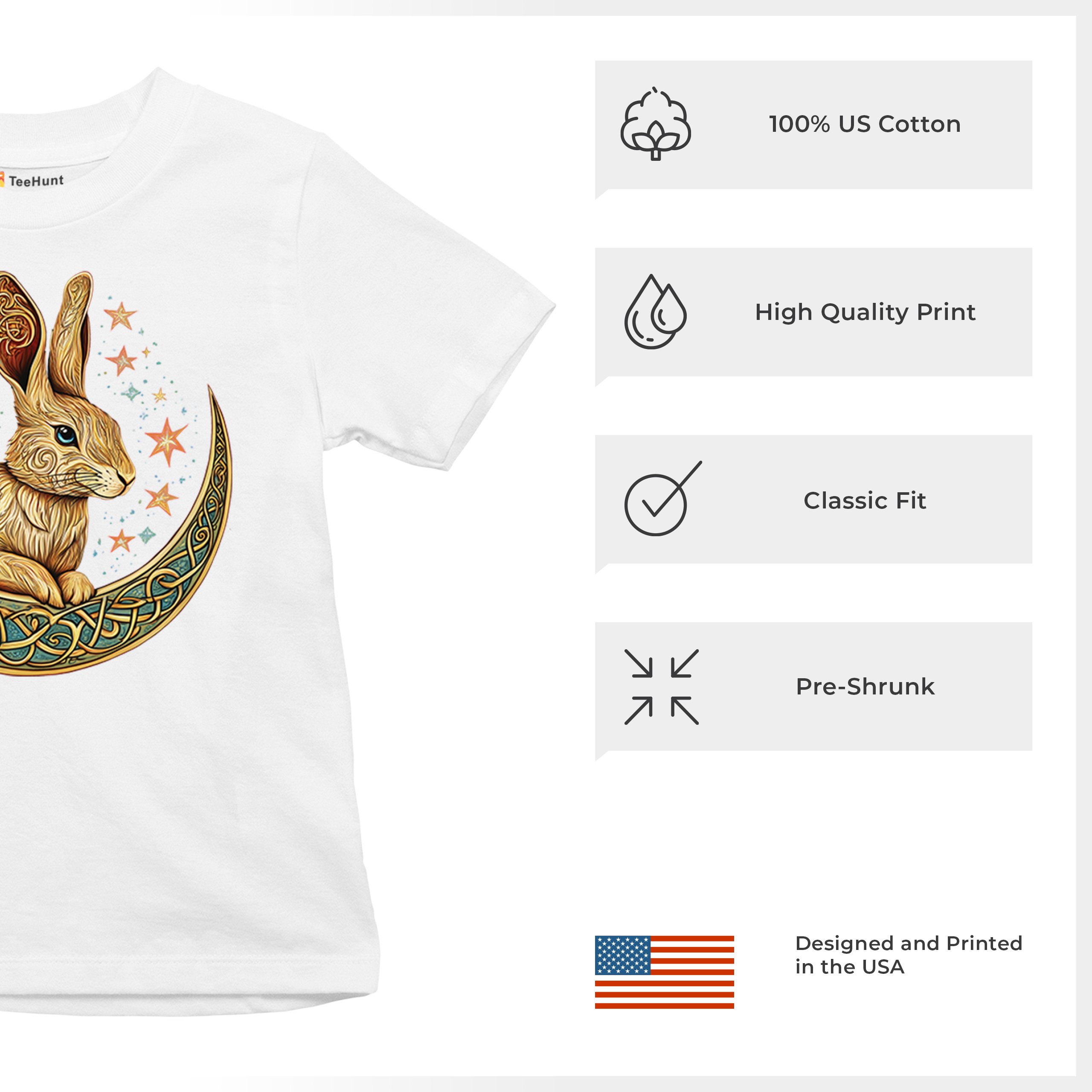Celtic Moon Rabbit Youth T-shirt Mystical Bunny Spiritual Nordic Nature Kids - Picture 28 of 50