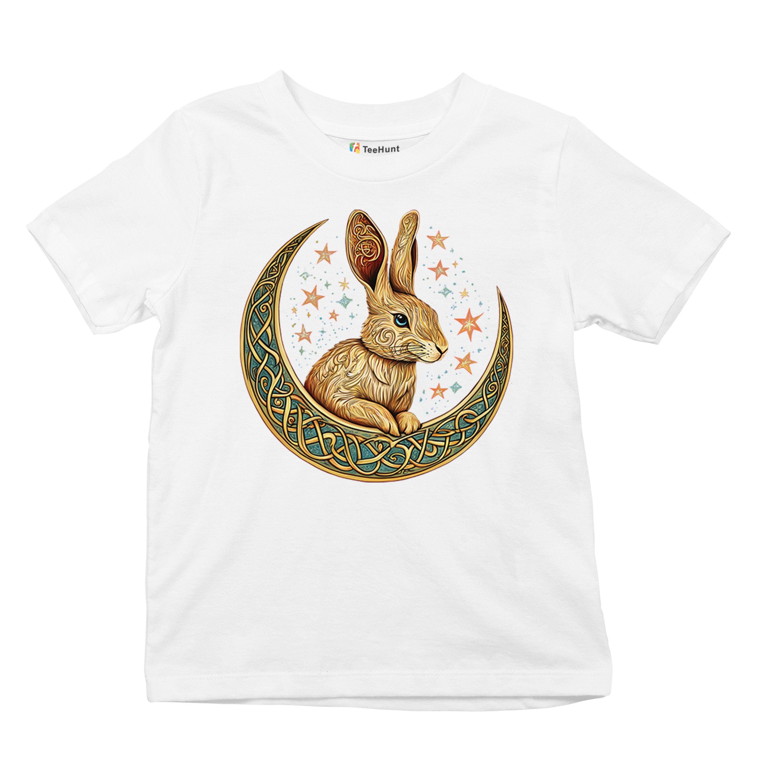 Celtic Moon Rabbit Youth T-shirt Mystical Bunny Spiritual Nordic Nature Kids - Picture 27 of 50