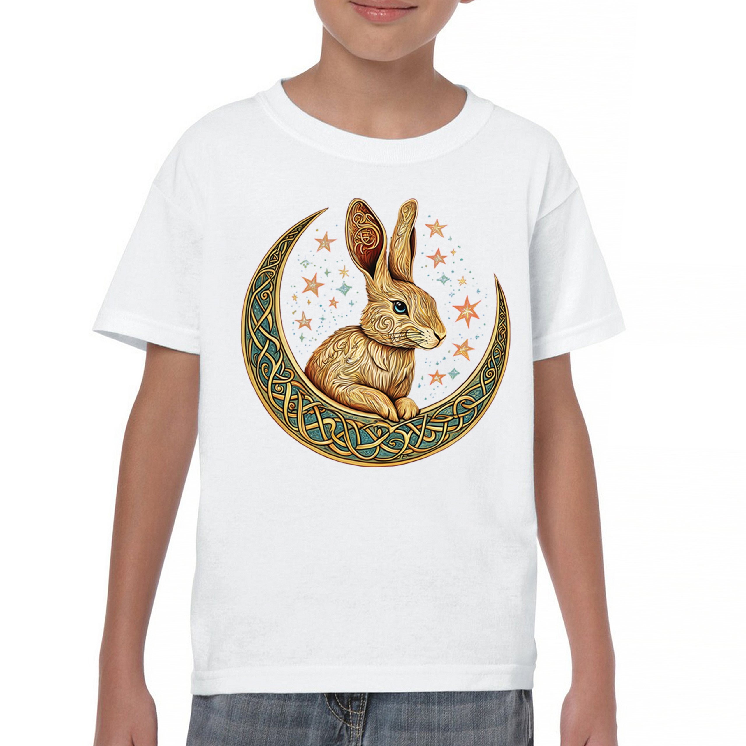 Celtic Moon Rabbit Youth T-shirt Mystical Bunny Spiritual Nordic Nature Kids - Picture 23 of 50
