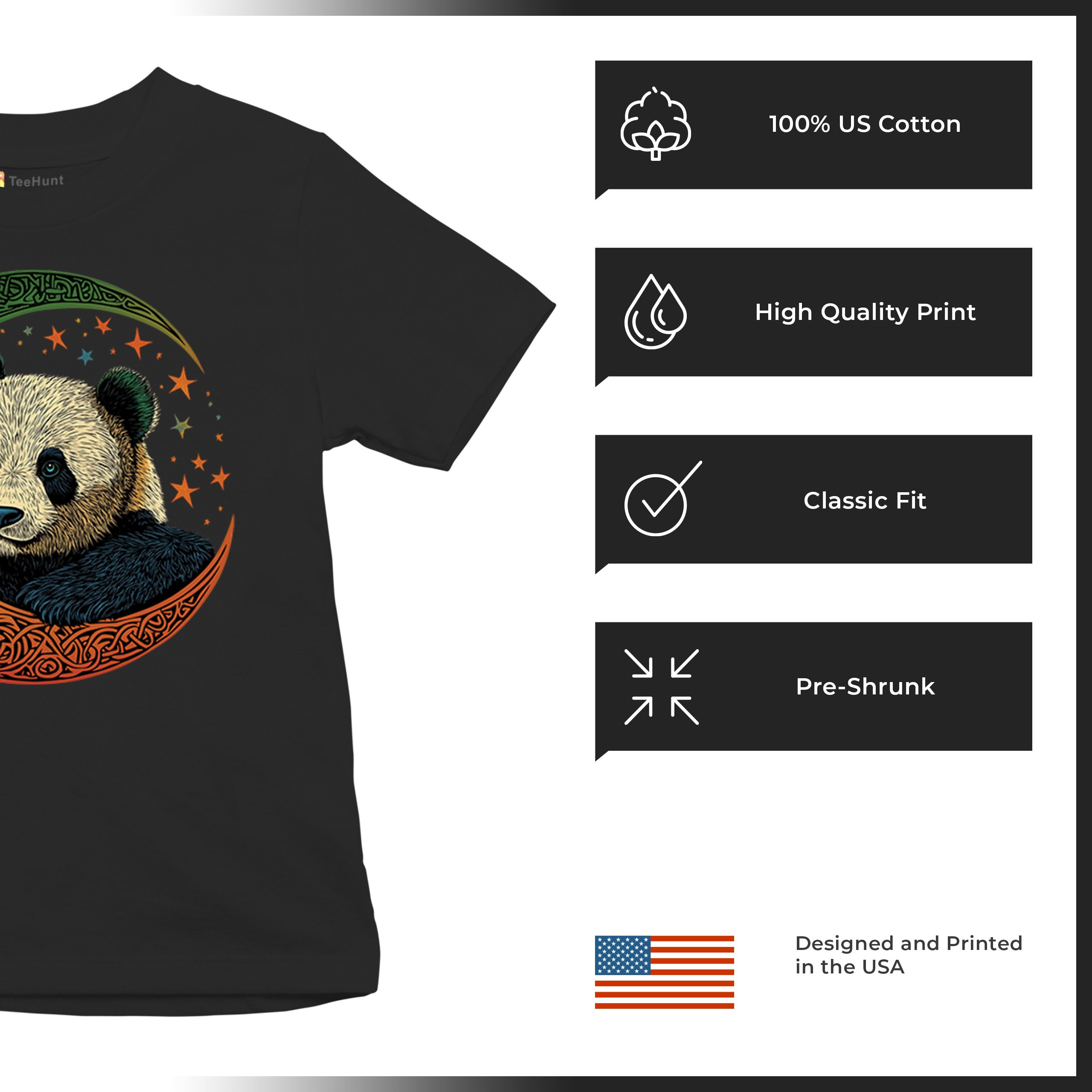 Celtic Moon Panda Youth T-shirt Peaceful Adorable Animal Lunar Nature Kids - Picture 7 of 50