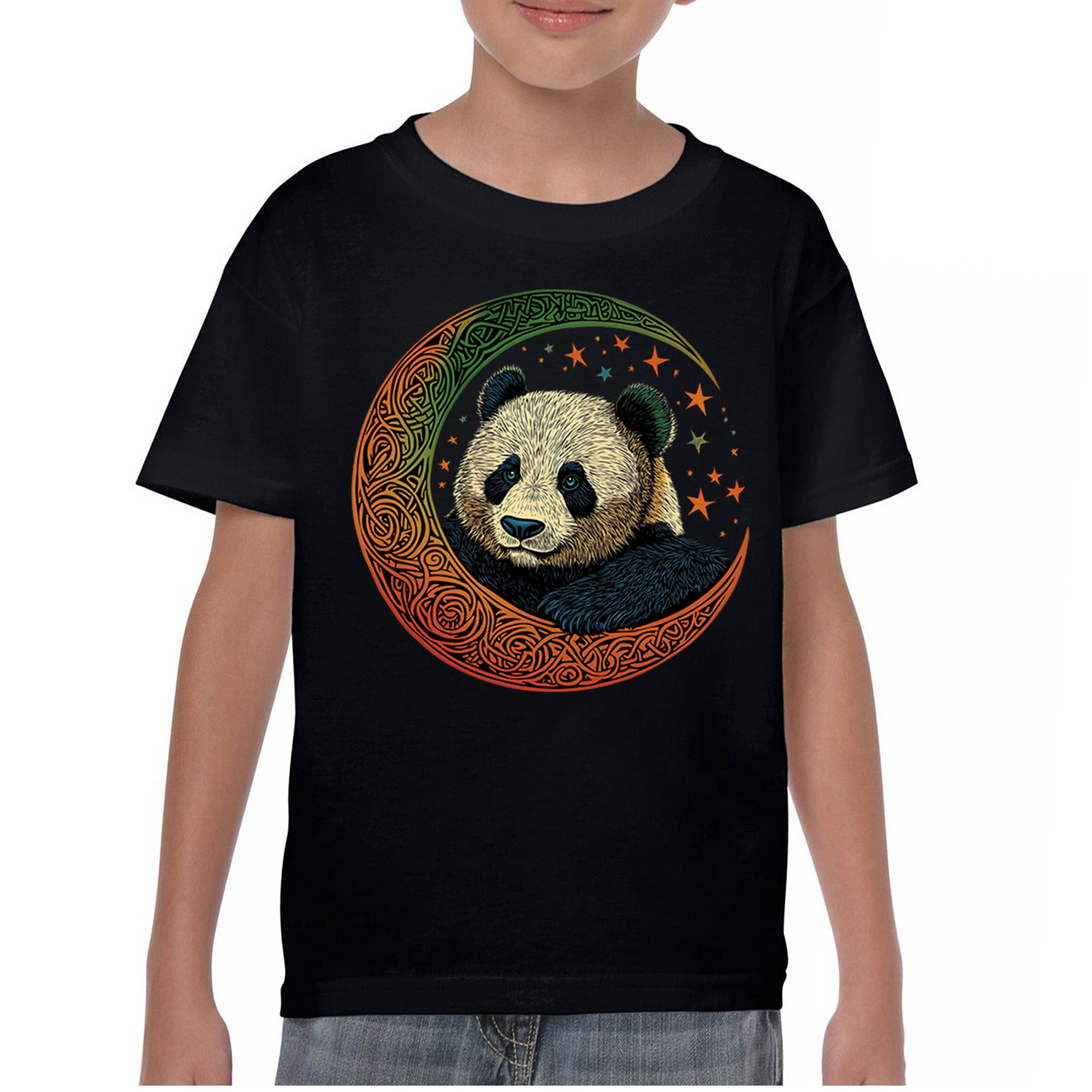 Celtic Moon Panda Youth T-shirt Peaceful Adorable Animal Lunar Nature Kids - Picture 2 of 50