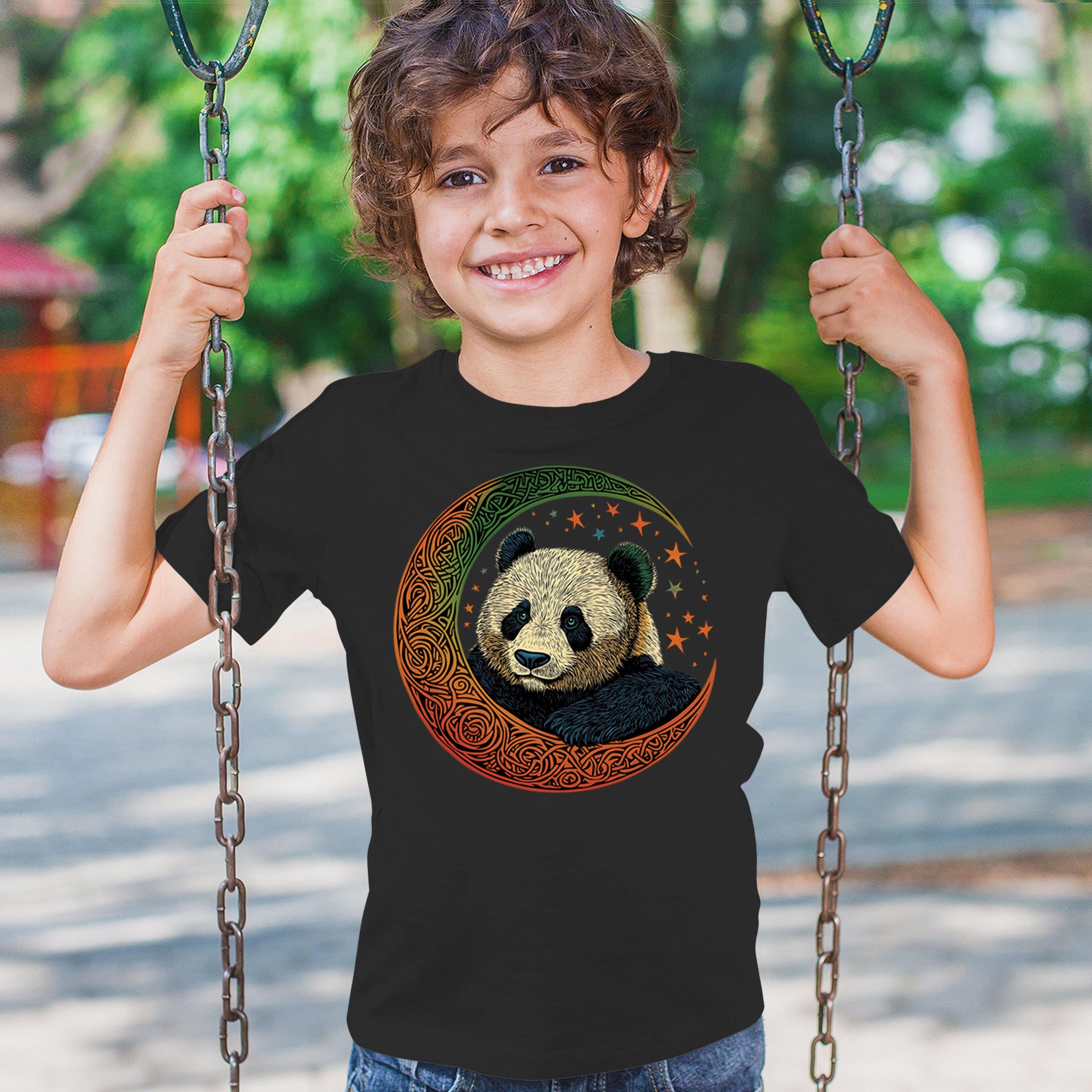 Celtic Moon Panda Youth T-shirt Peaceful Adorable Animal Lunar Nature Kids - Picture 5 of 50