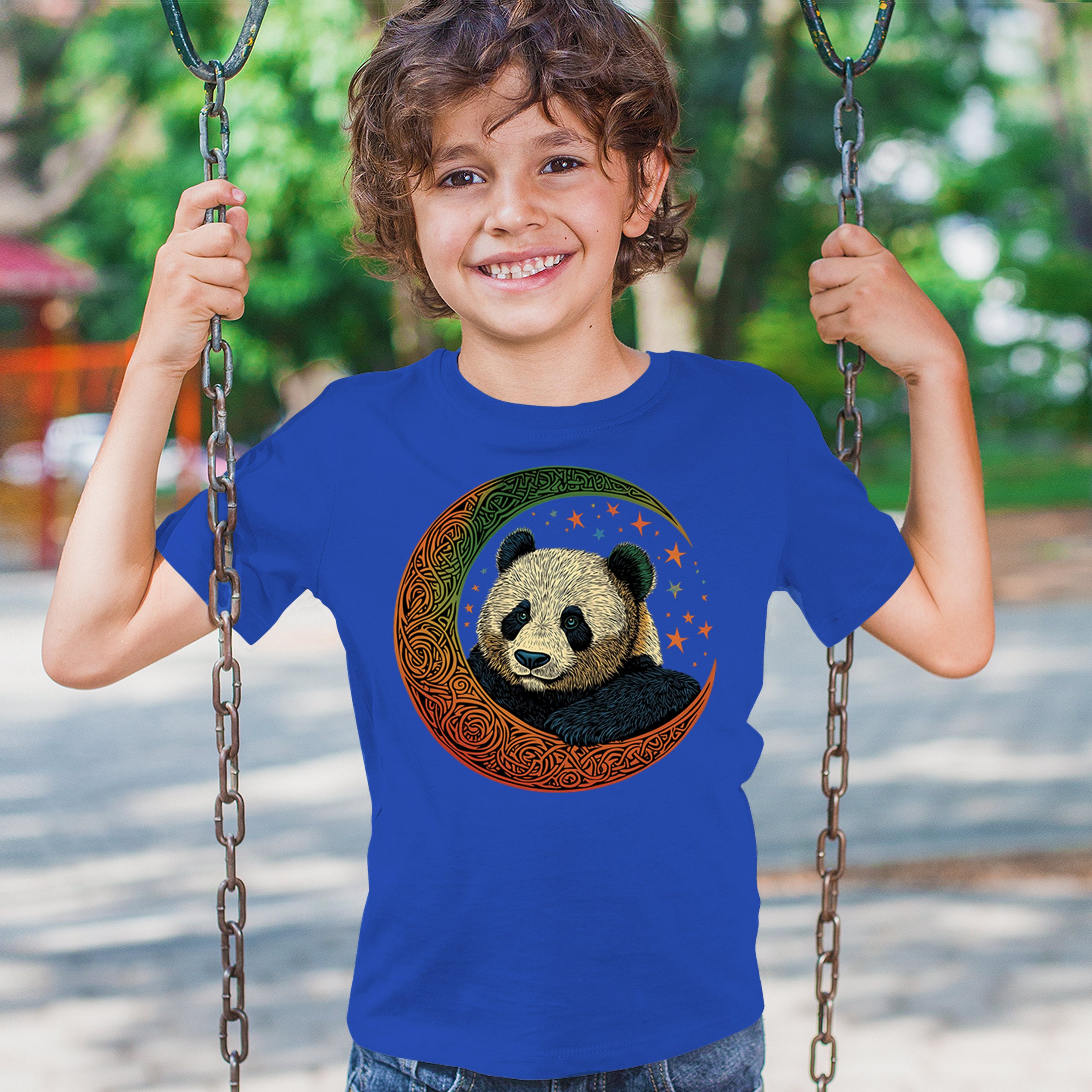 Celtic Moon Panda Youth T-shirt Peaceful Adorable Animal Lunar Nature Kids - Picture 40 of 50