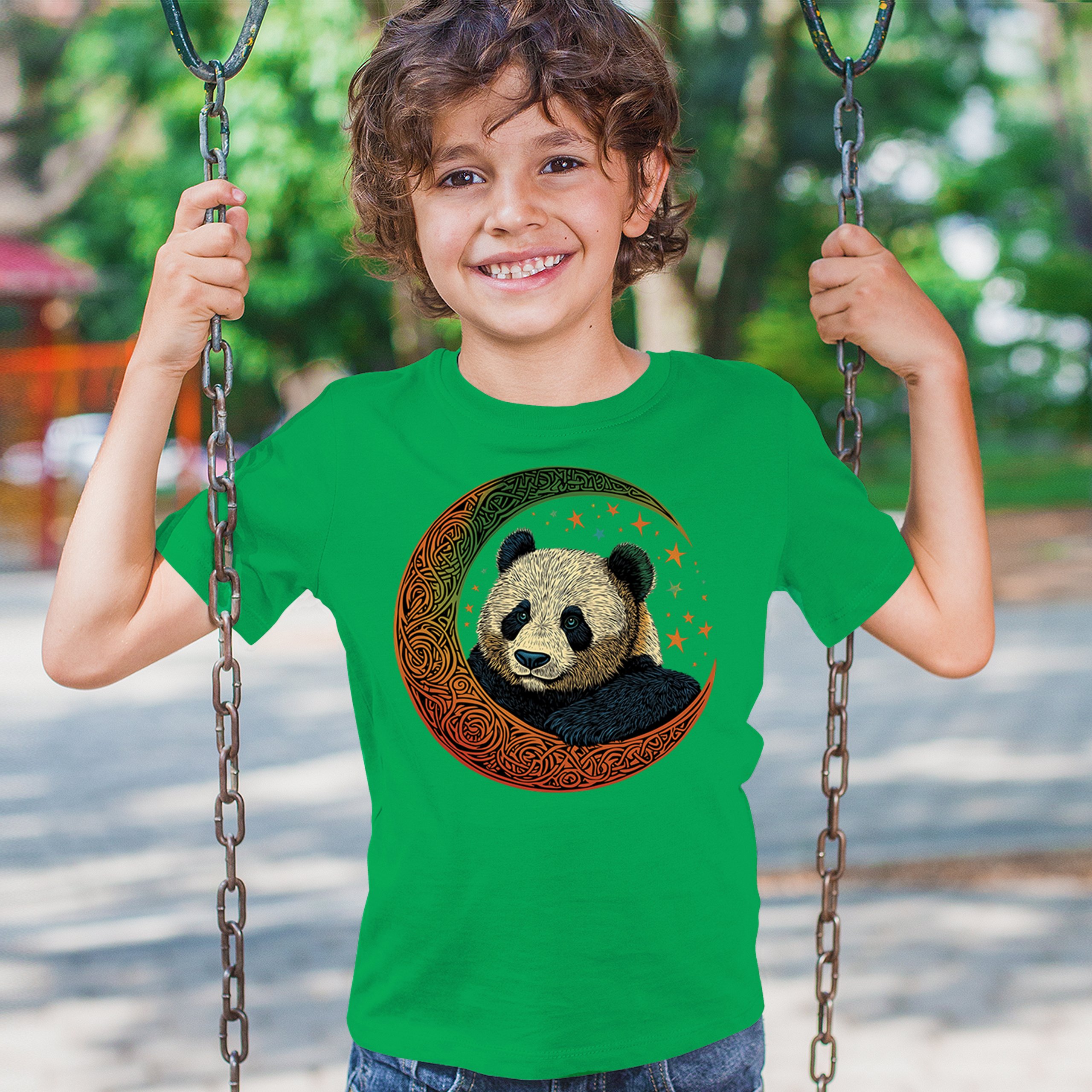 Celtic Moon Panda Youth T-shirt Peaceful Adorable Animal Lunar Nature Kids - Picture 33 of 50