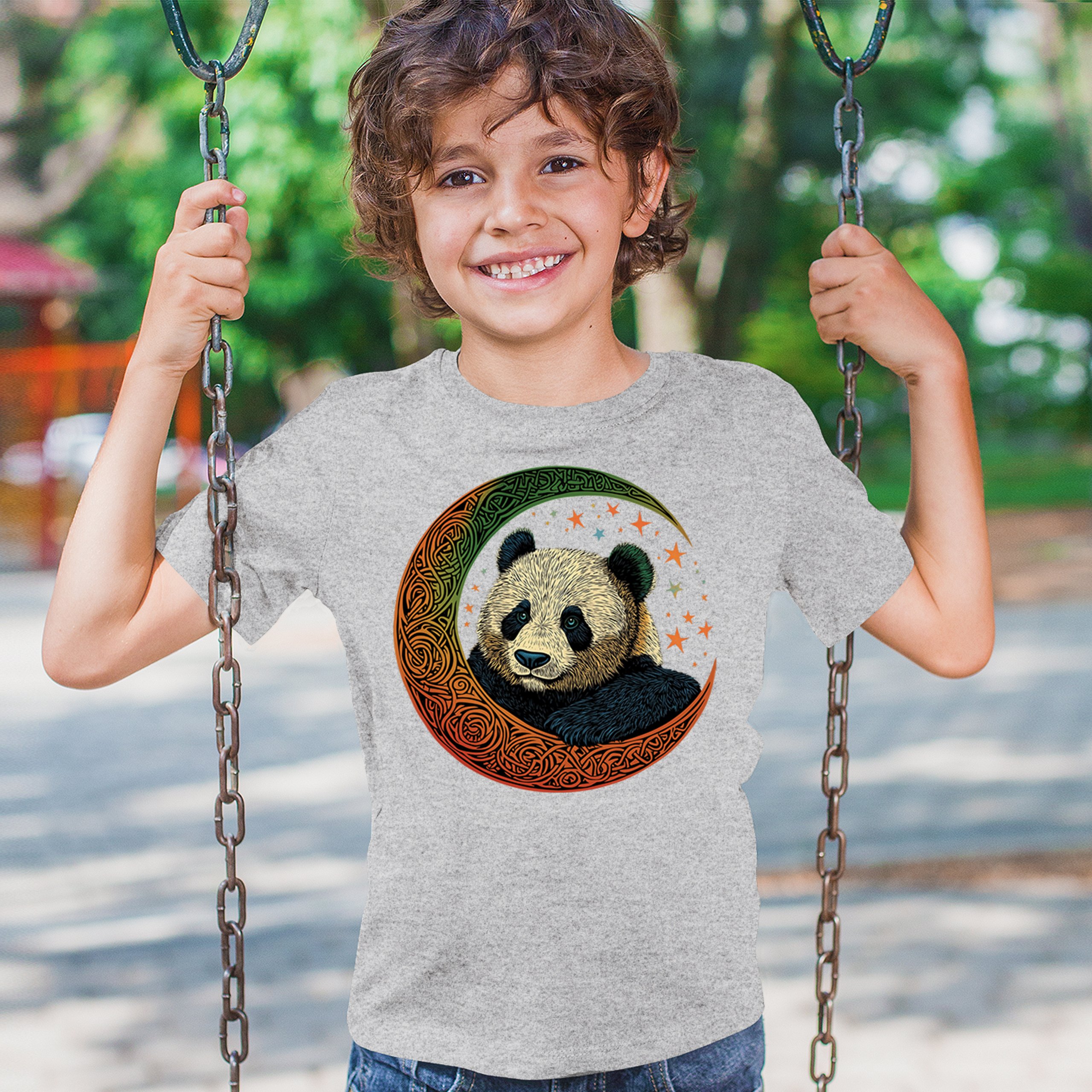 Celtic Moon Panda Youth T-shirt Peaceful Adorable Animal Lunar Nature Kids - Picture 12 of 50