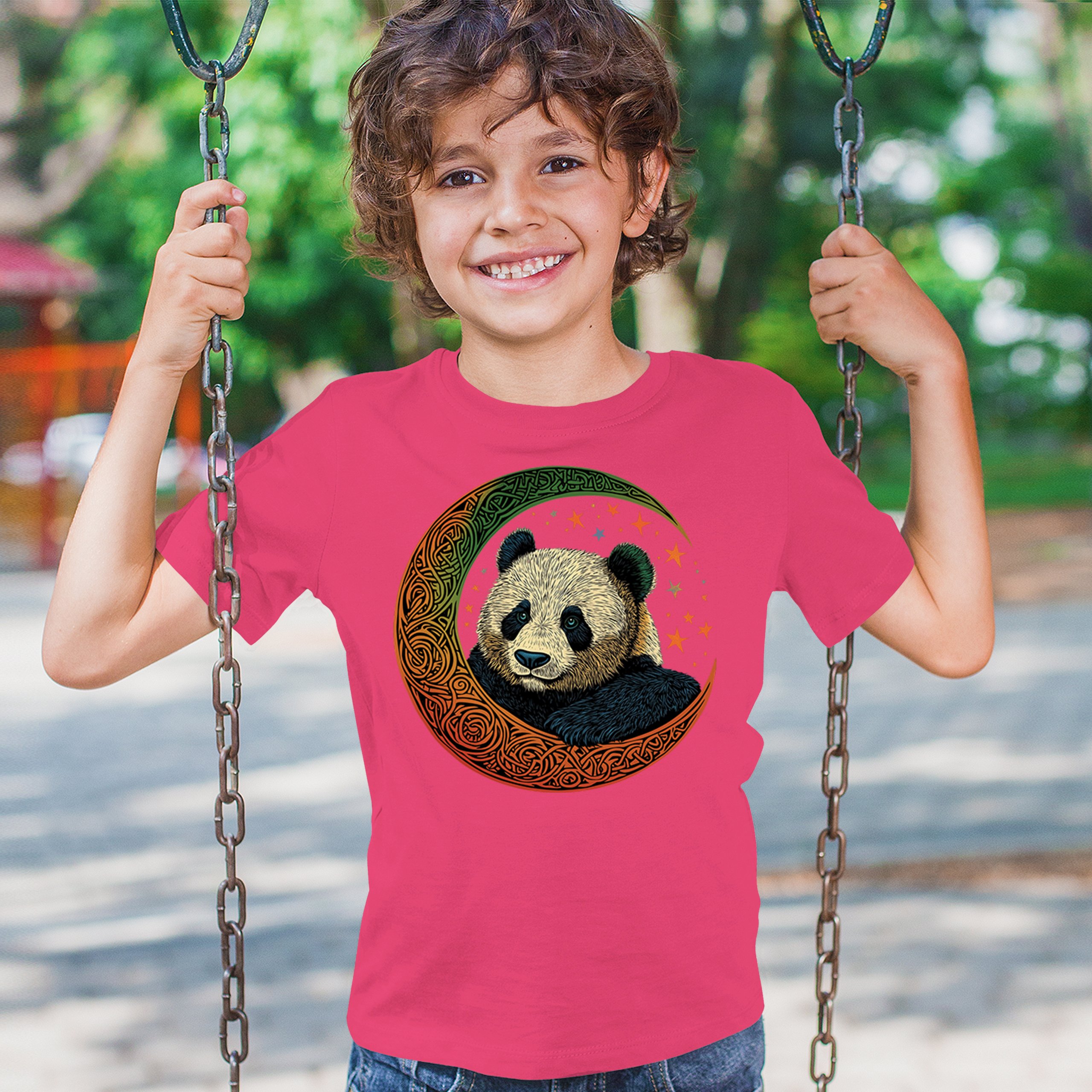 Celtic Moon Panda Youth T-shirt Peaceful Adorable Animal Lunar Nature Kids - Picture 47 of 50