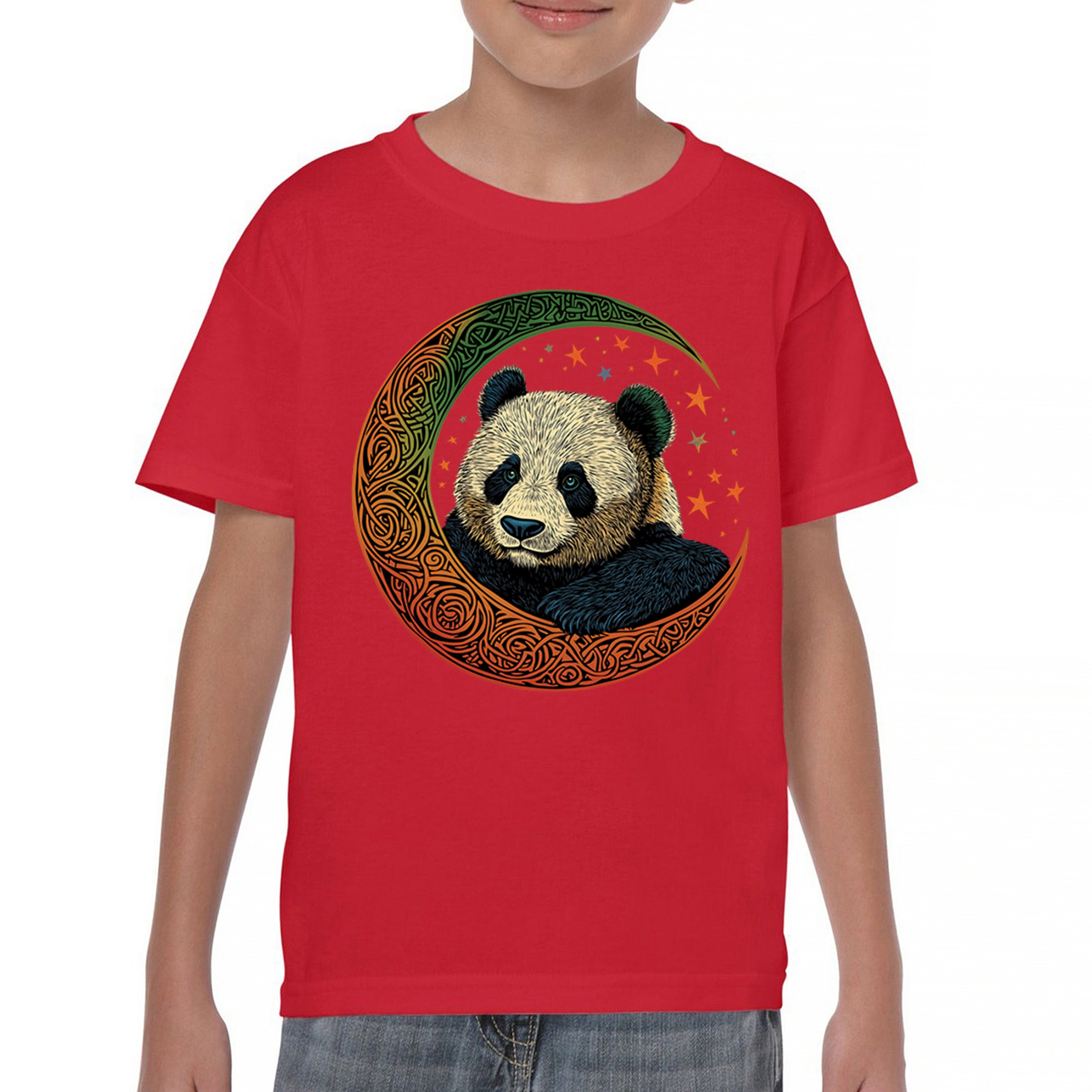 Celtic Moon Panda Youth T-shirt Peaceful Adorable Animal Lunar Nature Kids - Picture 16 of 50