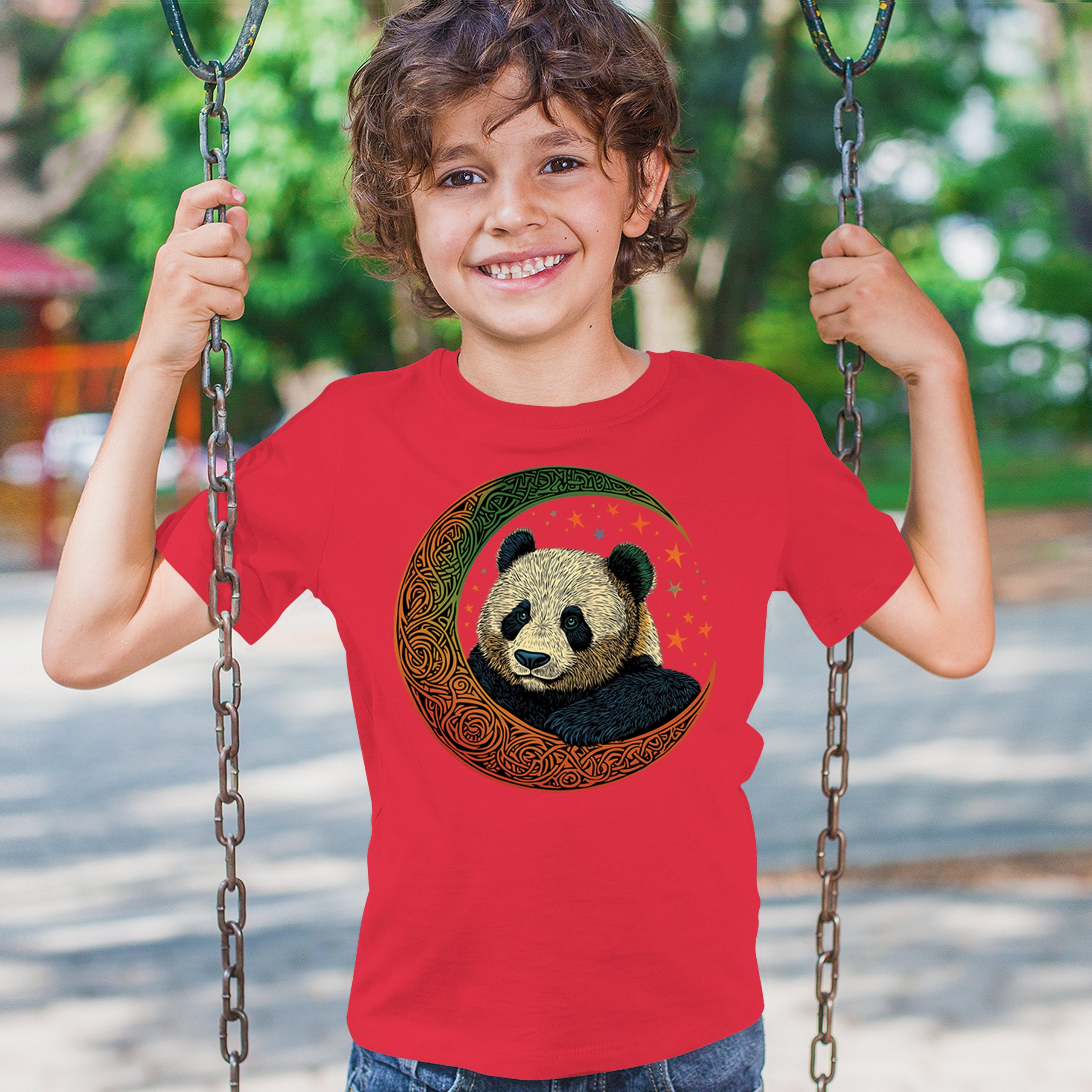 Celtic Moon Panda Youth T-shirt Peaceful Adorable Animal Lunar Nature Kids - Picture 19 of 50