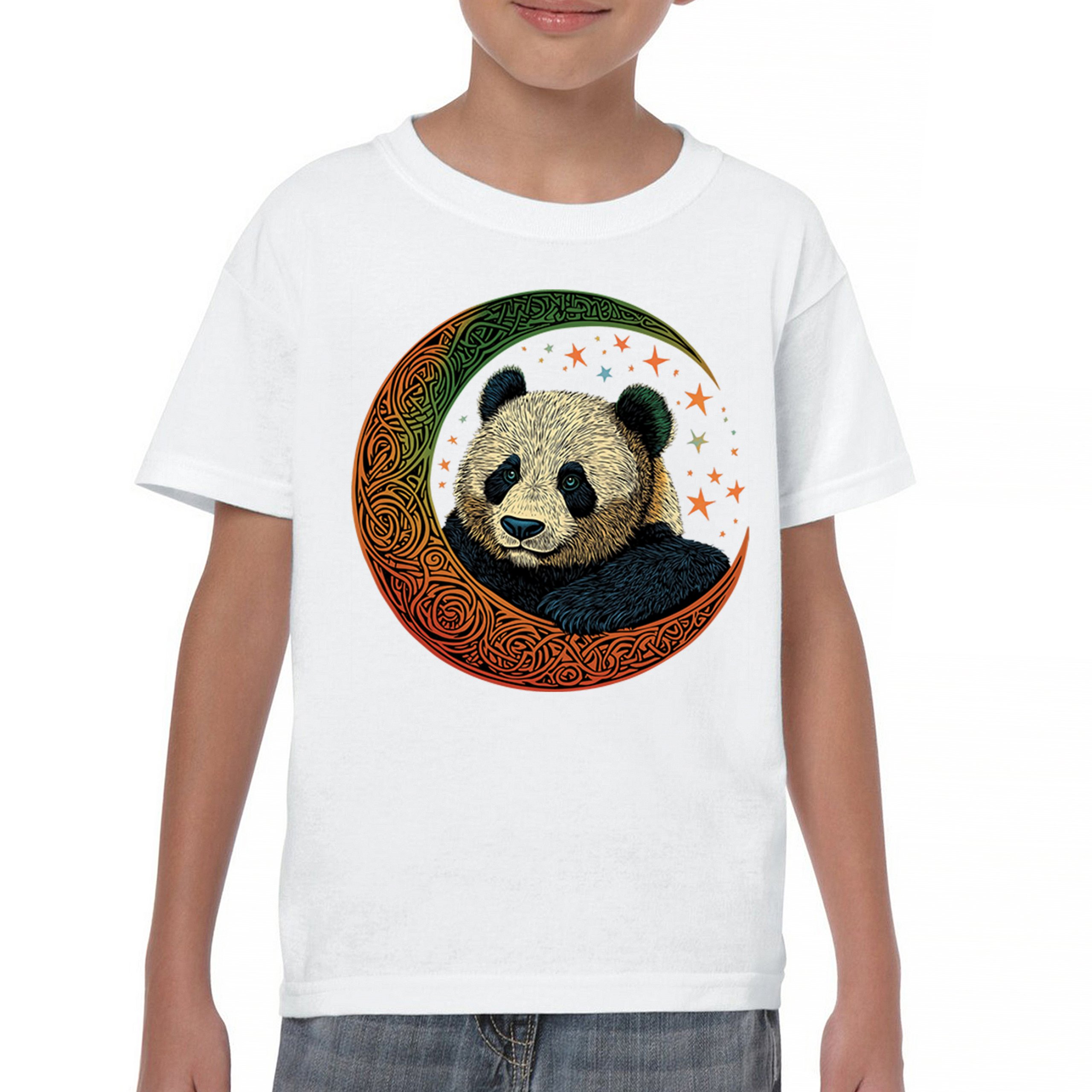 Celtic Moon Panda Youth T-shirt Peaceful Adorable Animal Lunar Nature Kids - Picture 23 of 50