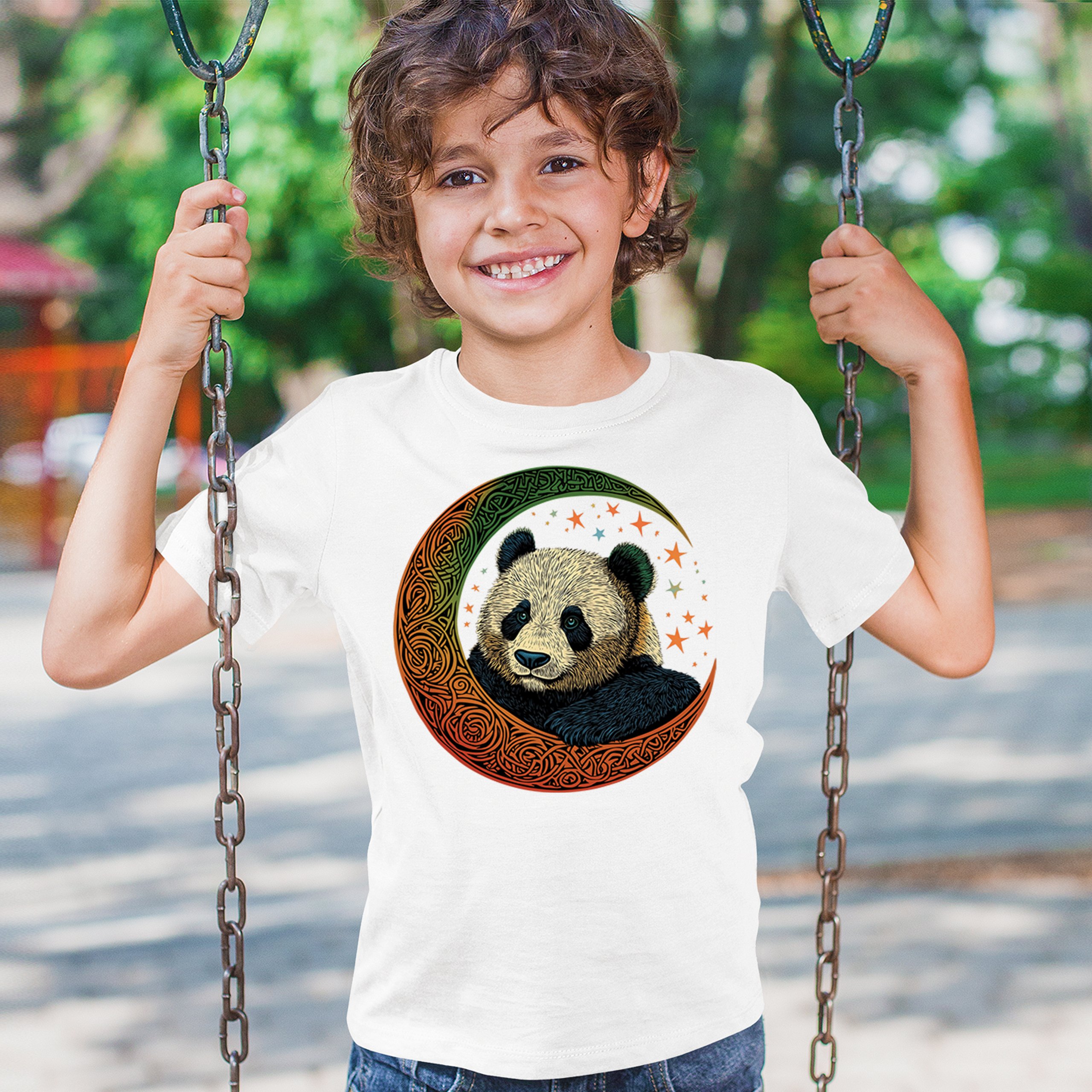 Celtic Moon Panda Youth T-shirt Peaceful Adorable Animal Lunar Nature Kids - Picture 26 of 50