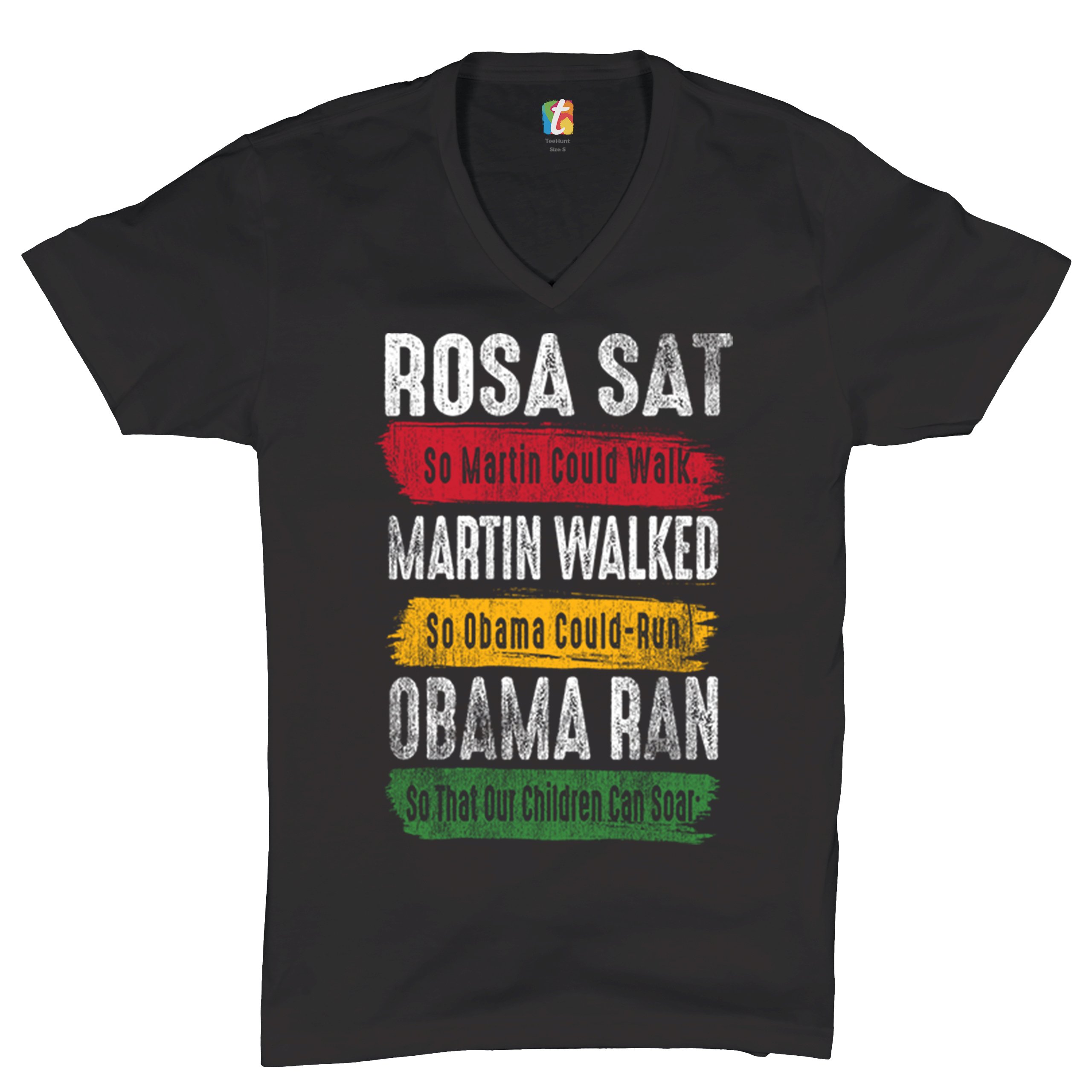 ALTRA Rosa Sat Martin Walked Obama Ran V Neck T shirt BLM Civil Rights Equality Tee