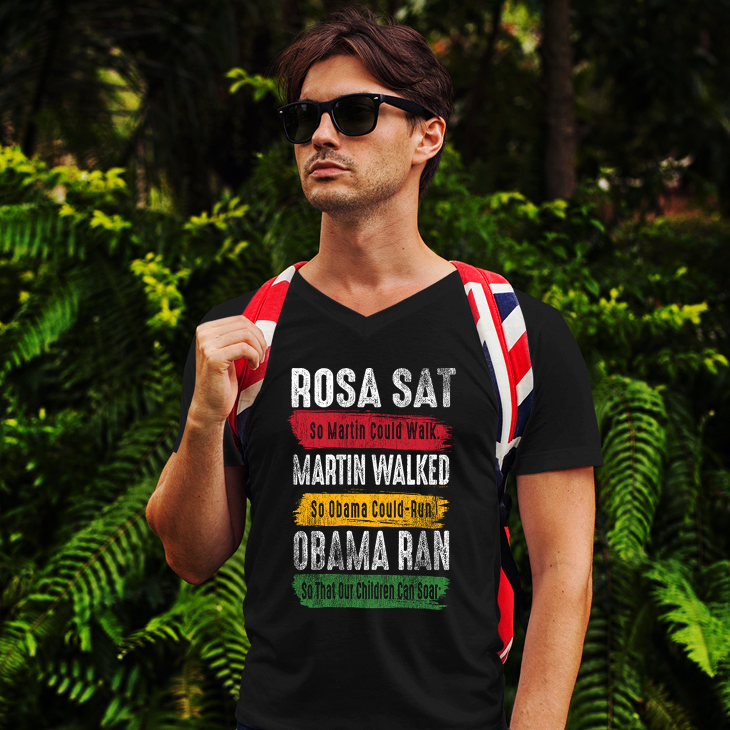 ALTRA Rosa Sat Martin Walked Obama Ran V Neck T shirt BLM Civil Rights Equality Tee