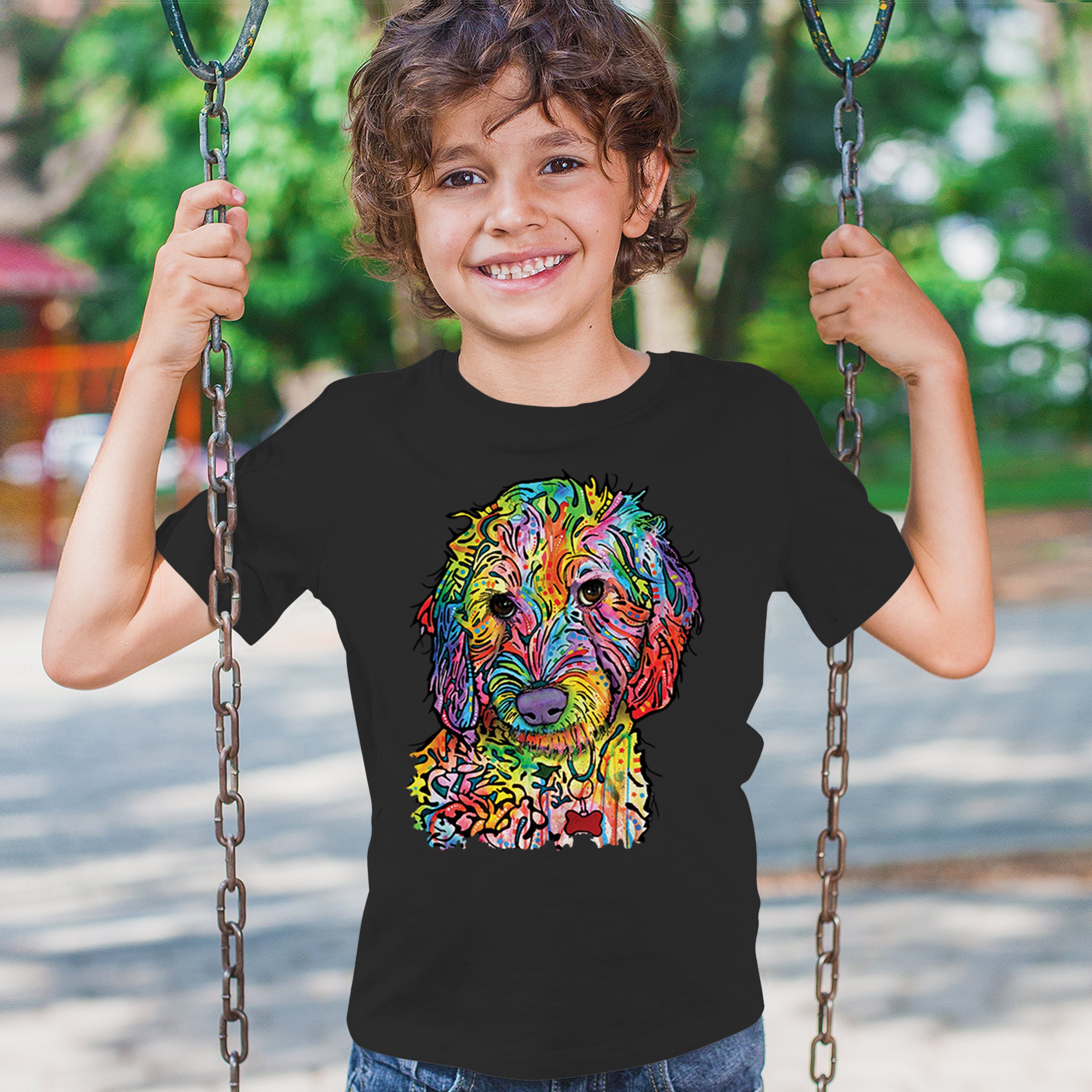 Dean Russo Sweet Poodle Youth T-shirt Dog Pattern Puppy Adopt Pet Kids - Picture 5 of 50