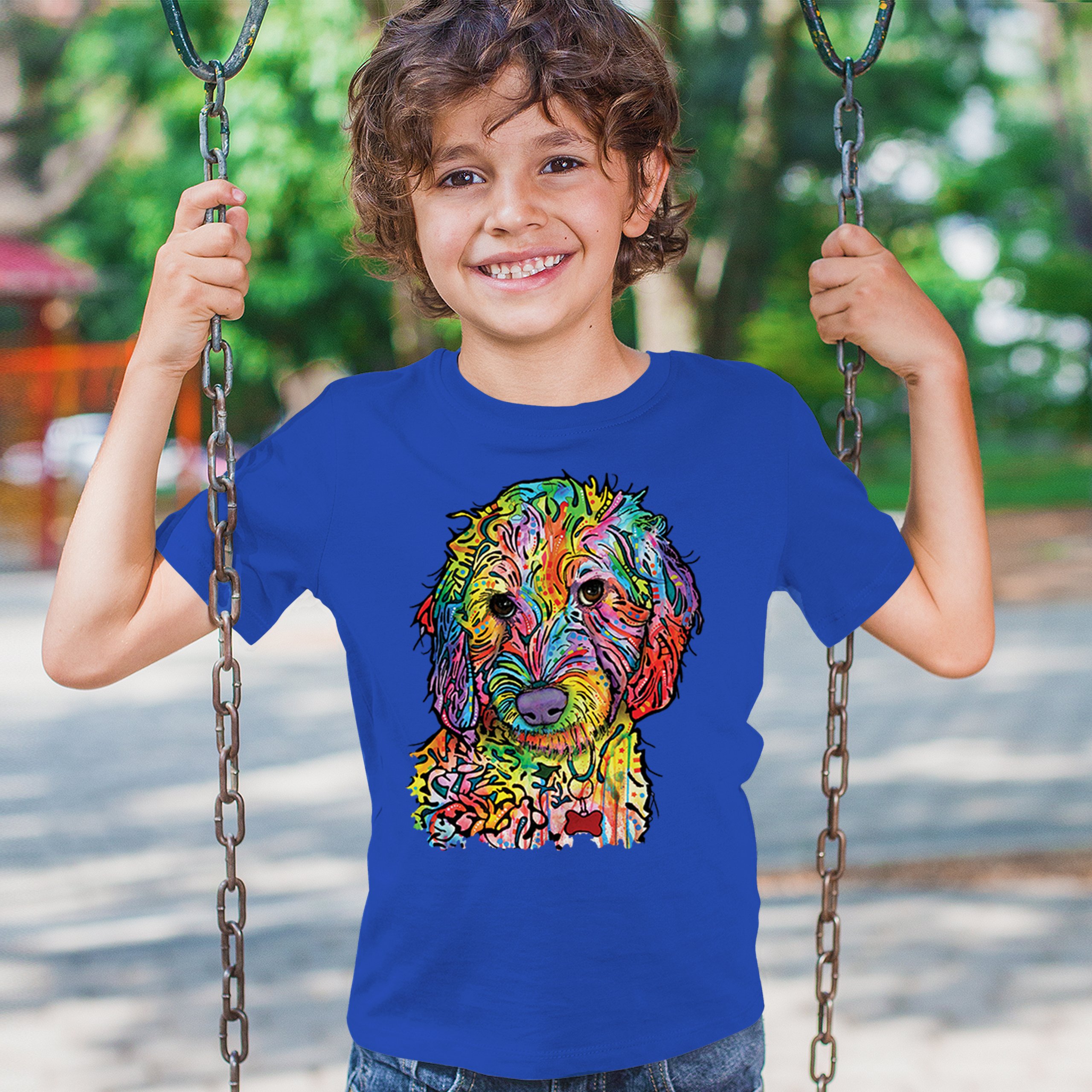 Dean Russo Sweet Poodle Youth T-shirt Dog Pattern Puppy Adopt Pet Kids - Picture 40 of 50