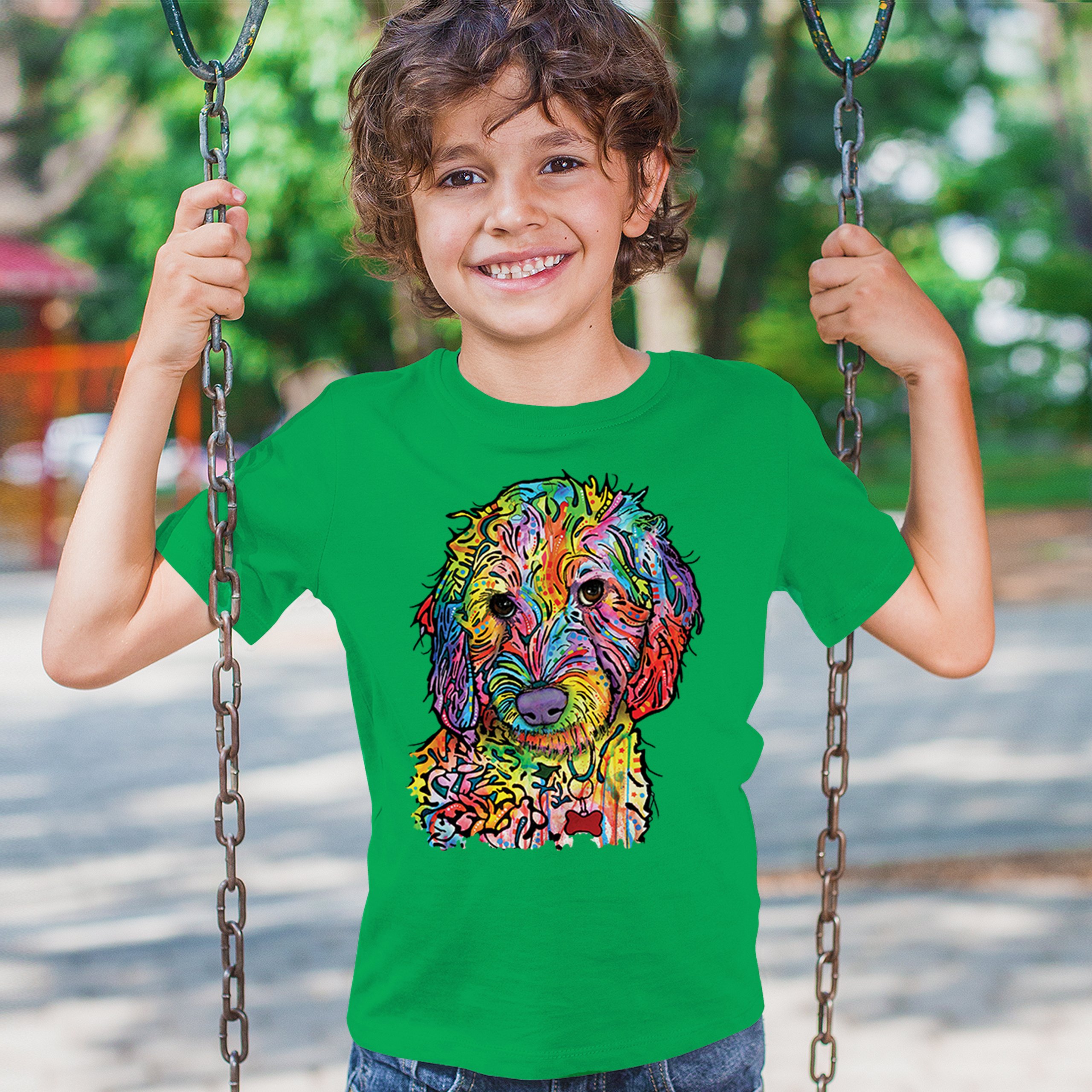 Dean Russo Sweet Poodle Youth T-shirt Dog Pattern Puppy Adopt Pet Kids - Picture 33 of 50