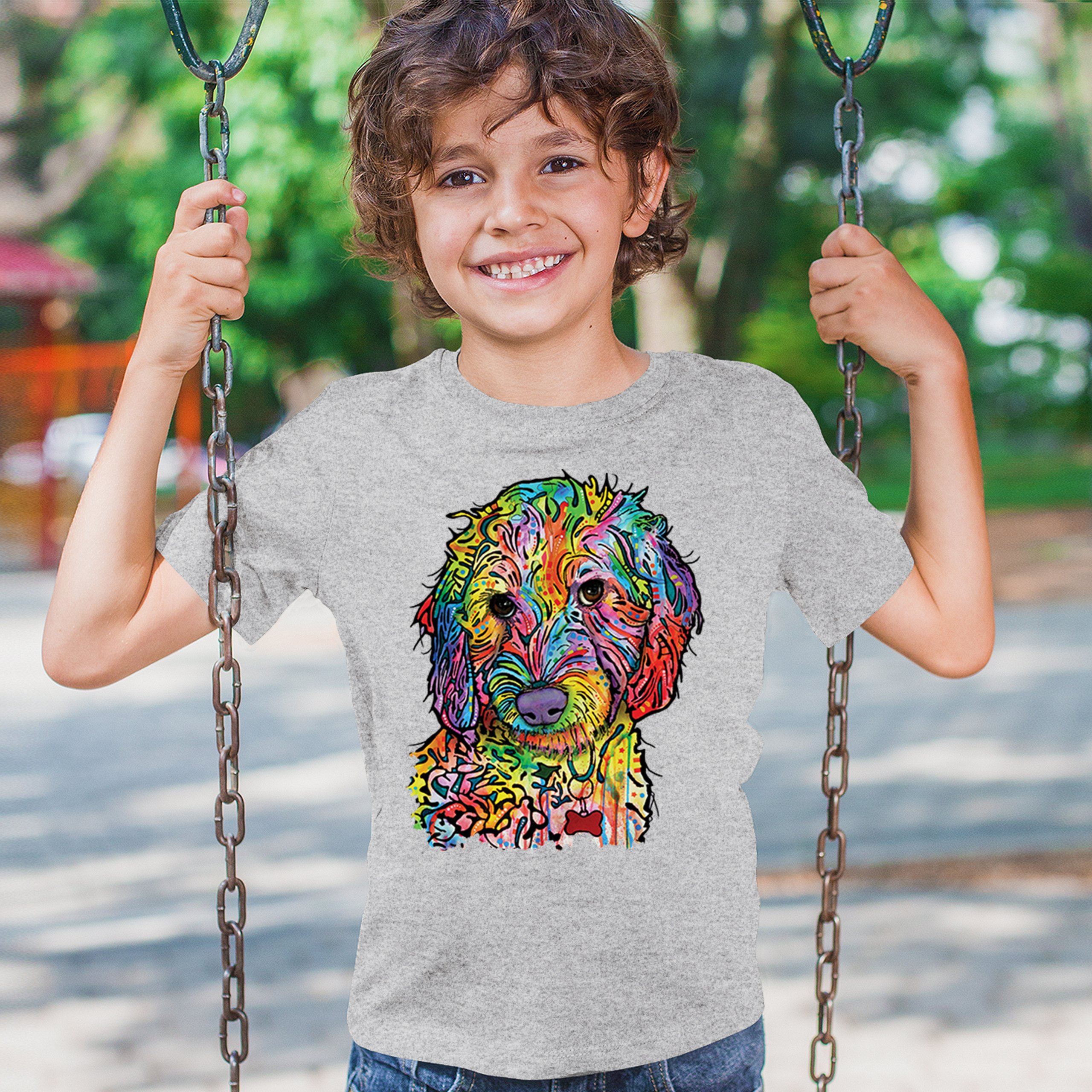 Dean Russo Sweet Poodle Youth T-shirt Dog Pattern Puppy Adopt Pet Kids - Picture 12 of 50