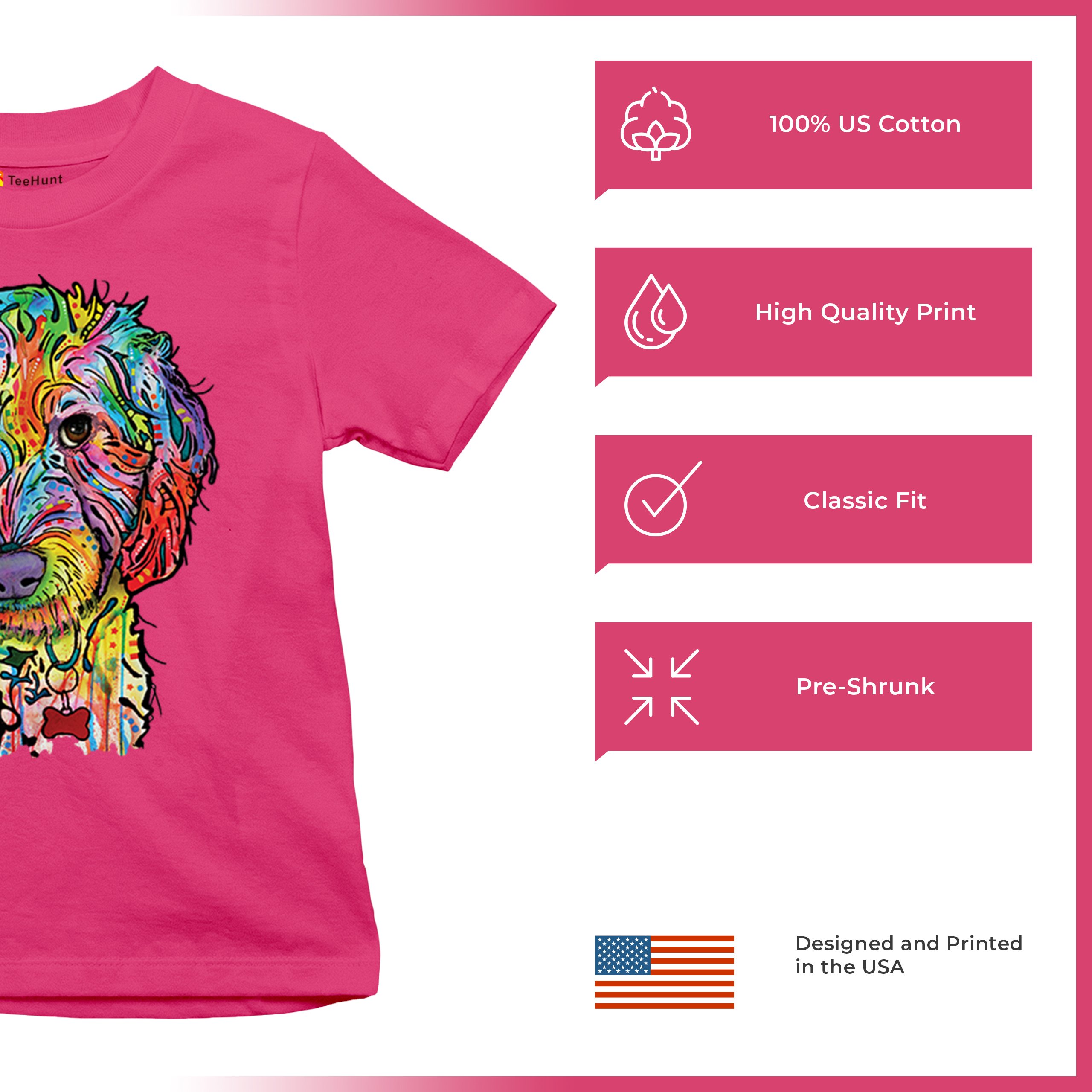 Dean Russo Sweet Poodle Youth T-shirt Dog Pattern Puppy Adopt Pet Kids - Picture 49 of 50