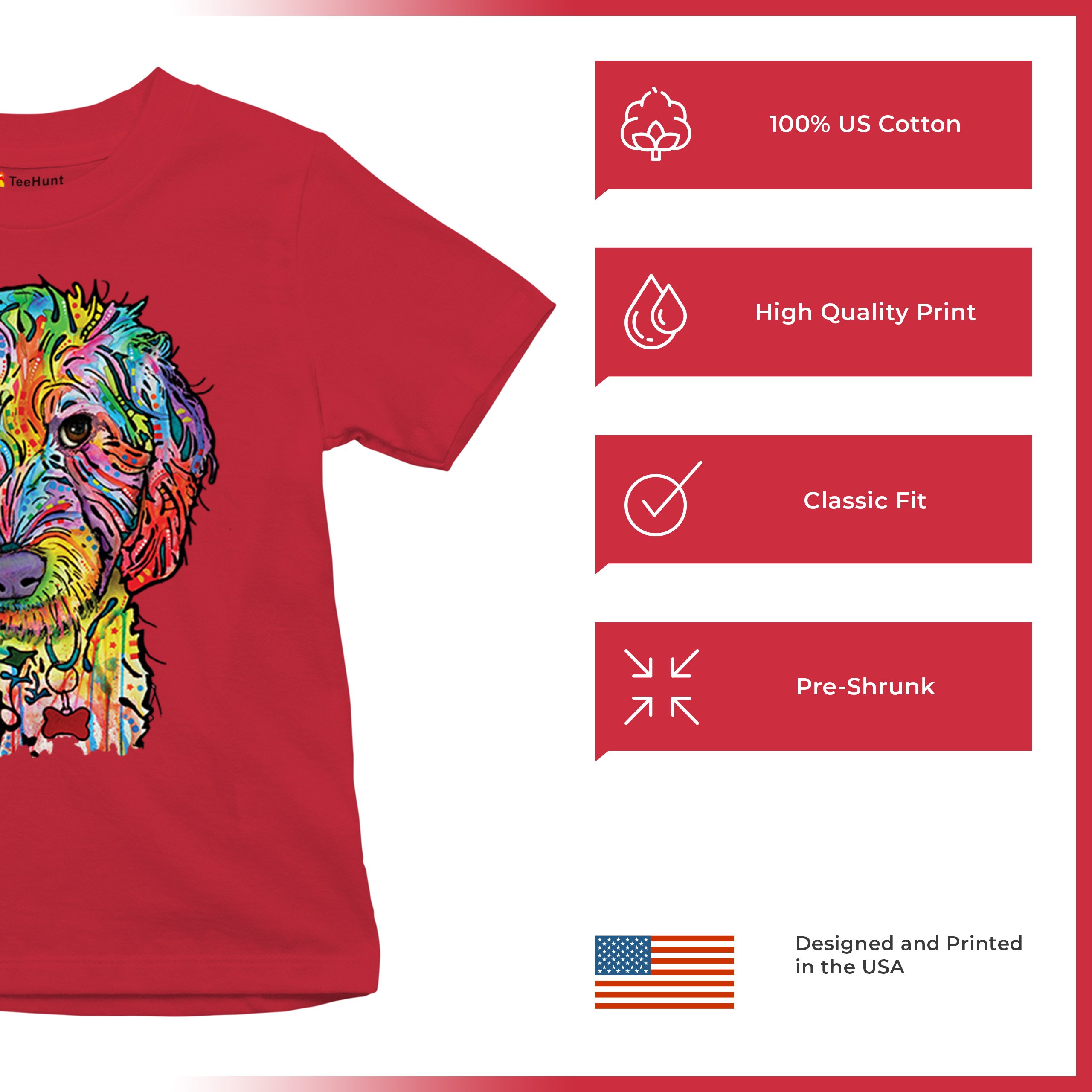 Dean Russo Sweet Poodle Youth T-shirt Dog Pattern Puppy Adopt Pet Kids - Picture 21 of 50