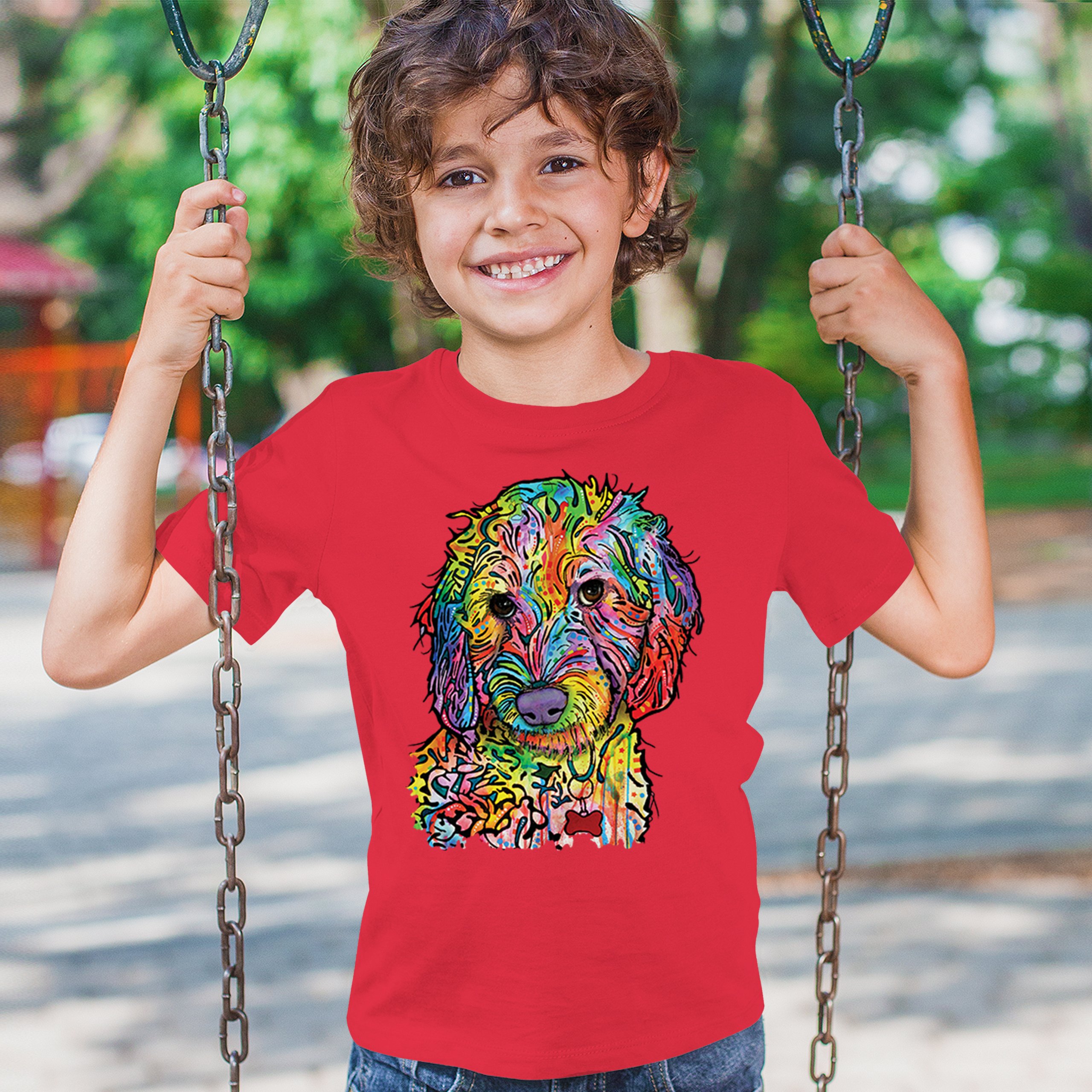 Dean Russo Sweet Poodle Youth T-shirt Dog Pattern Puppy Adopt Pet Kids - Picture 19 of 50