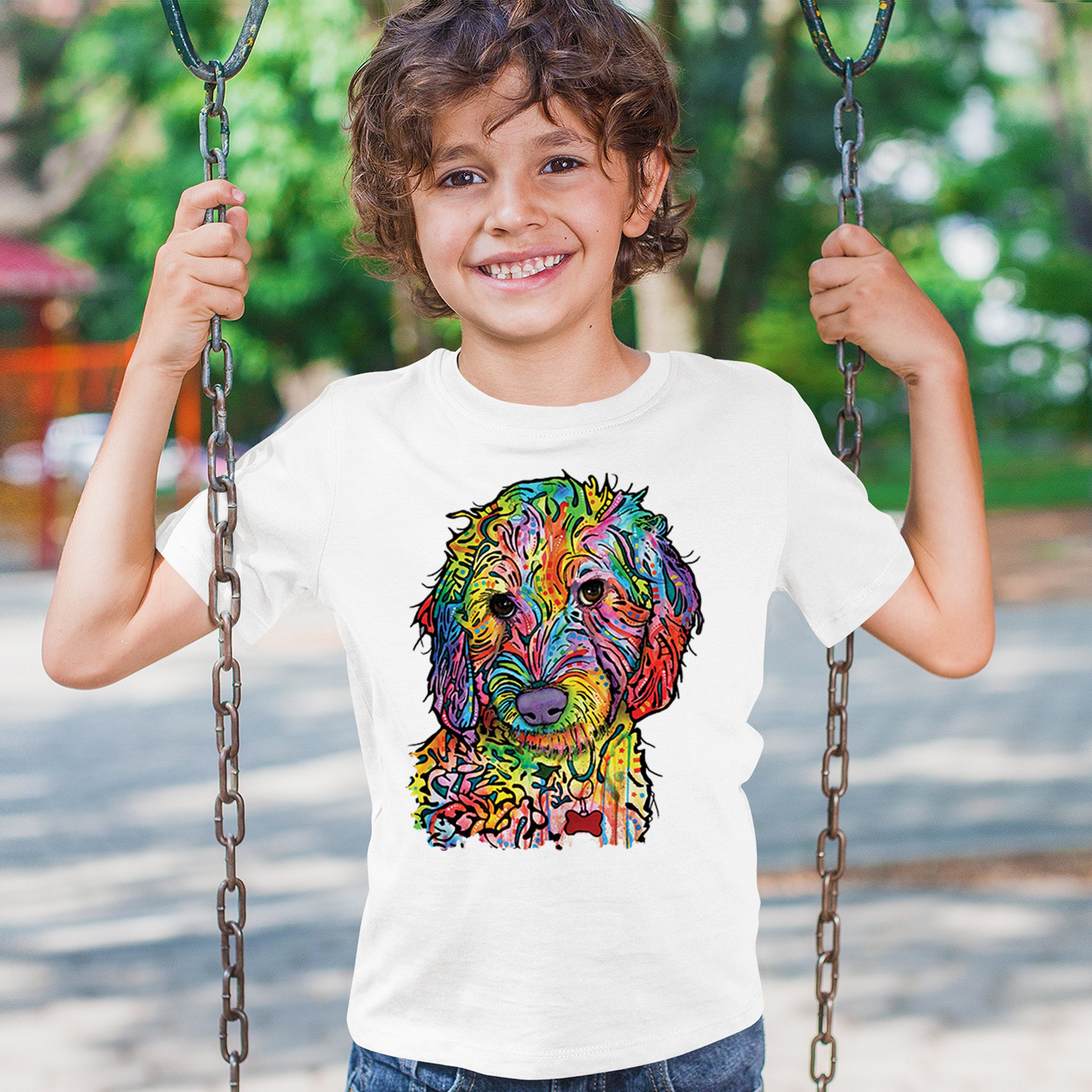 Dean Russo Sweet Poodle Youth T-shirt Dog Pattern Puppy Adopt Pet Kids - Picture 26 of 50