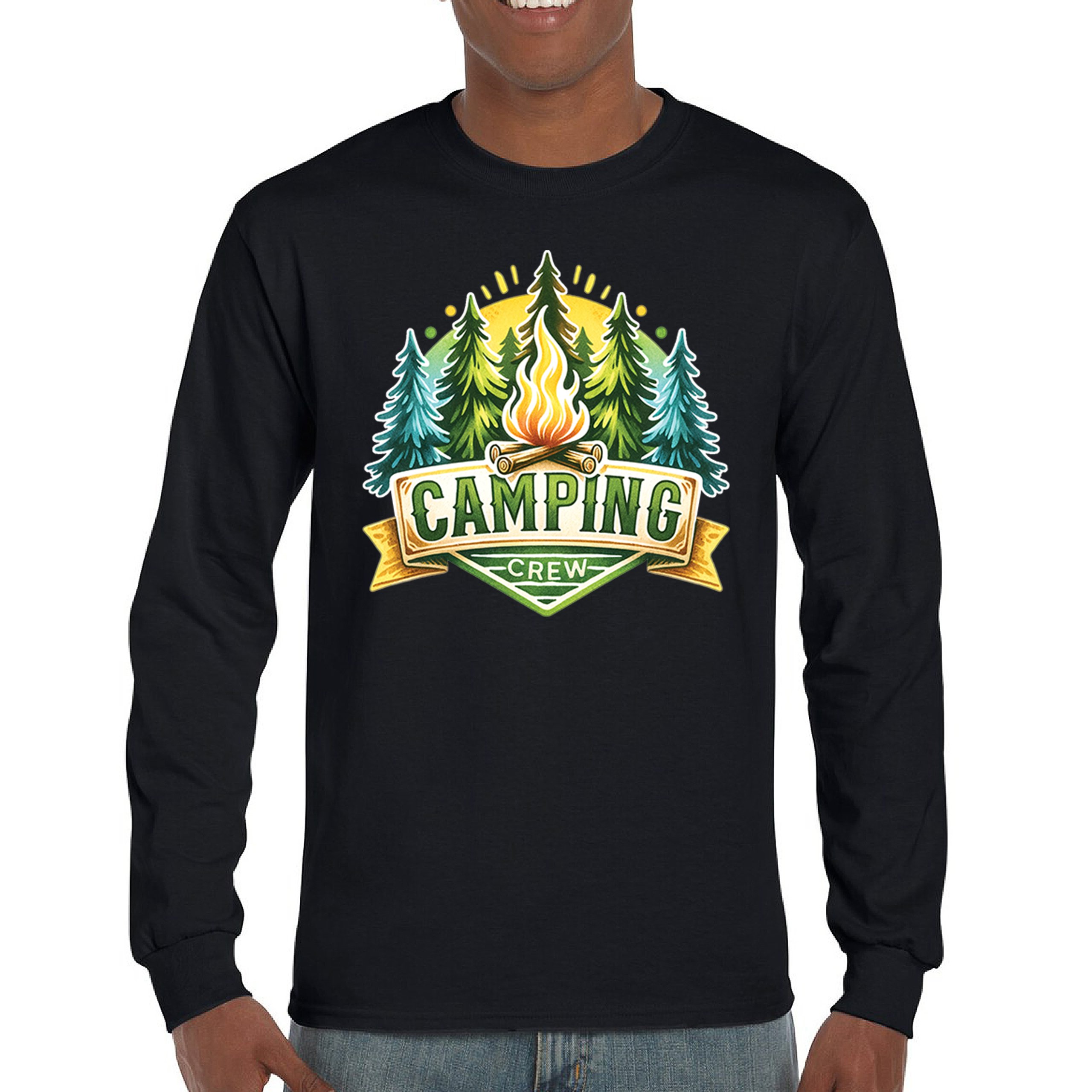 Camping Crew Long Sleeve T-shirt Happy Camper Vibe Explore Outdoors Campfire