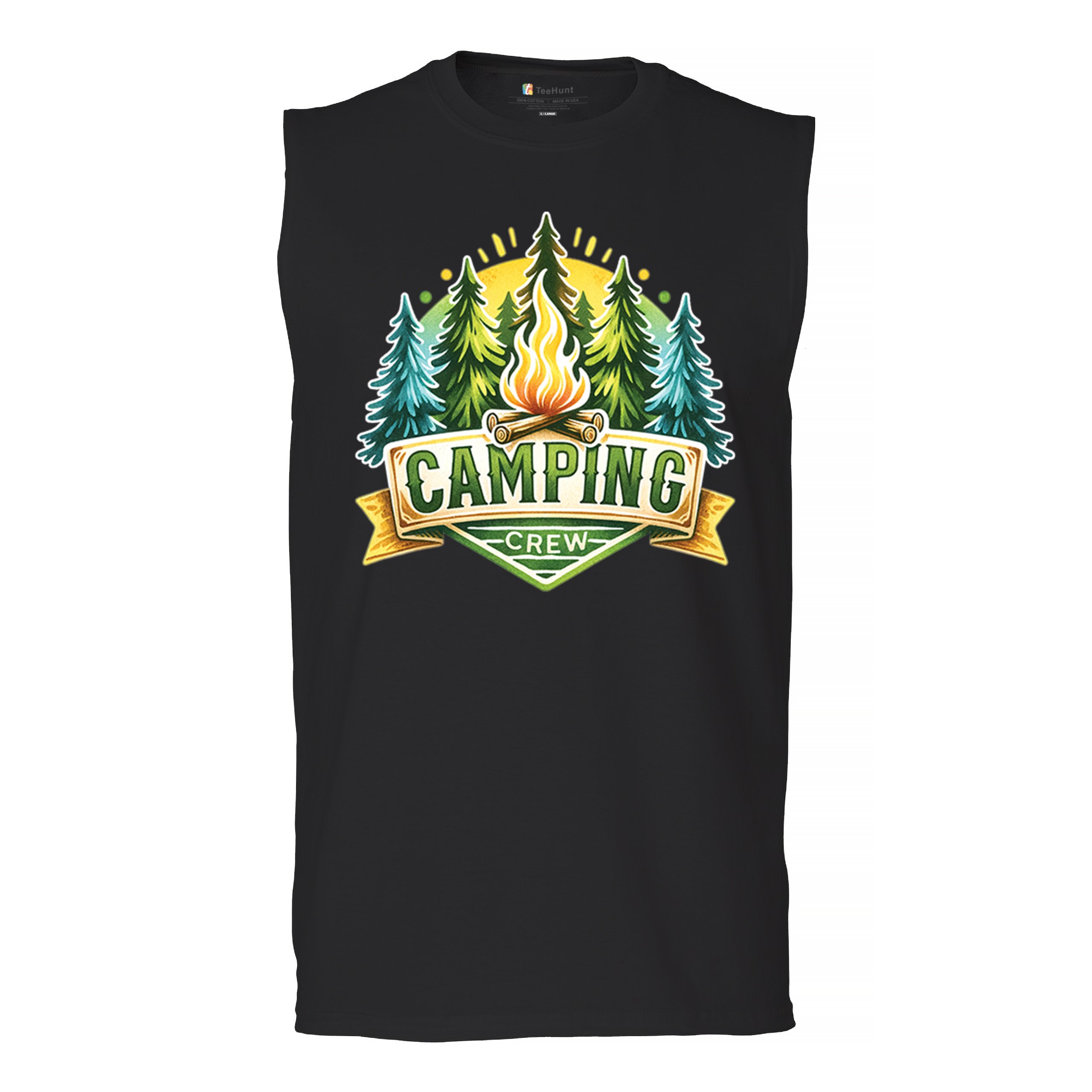 Camping Crew Men’s Muscle Shirt Happy Camper Vibe Explore Outdoors Campfire