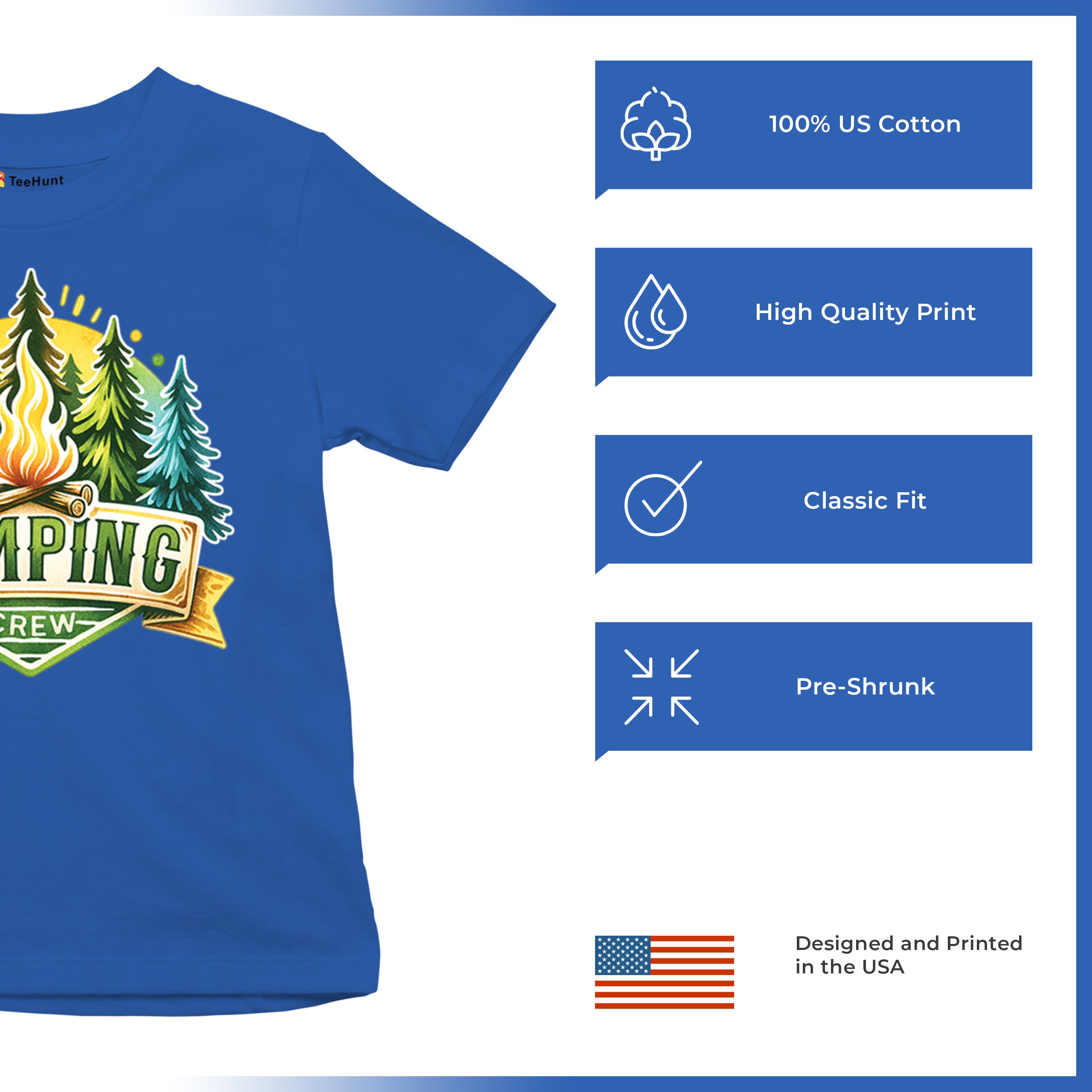 Camping Crew Youth T-shirt Happy Camper Vibe Explore Outdoors Campfire Kids - Picture 42 of 50