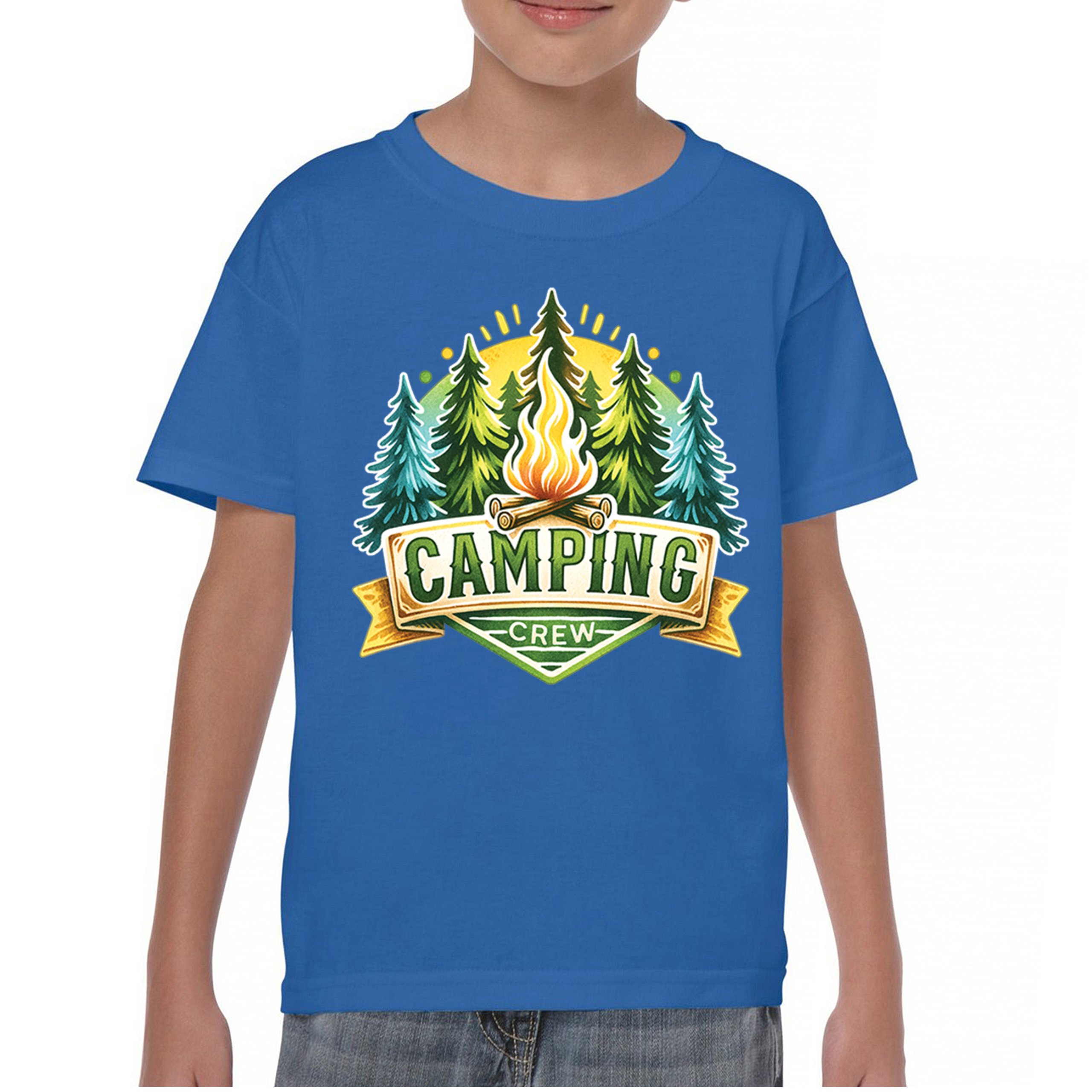 Camping Crew Youth T-shirt Happy Camper Vibe Explore Outdoors Campfire Kids - Picture 37 of 50