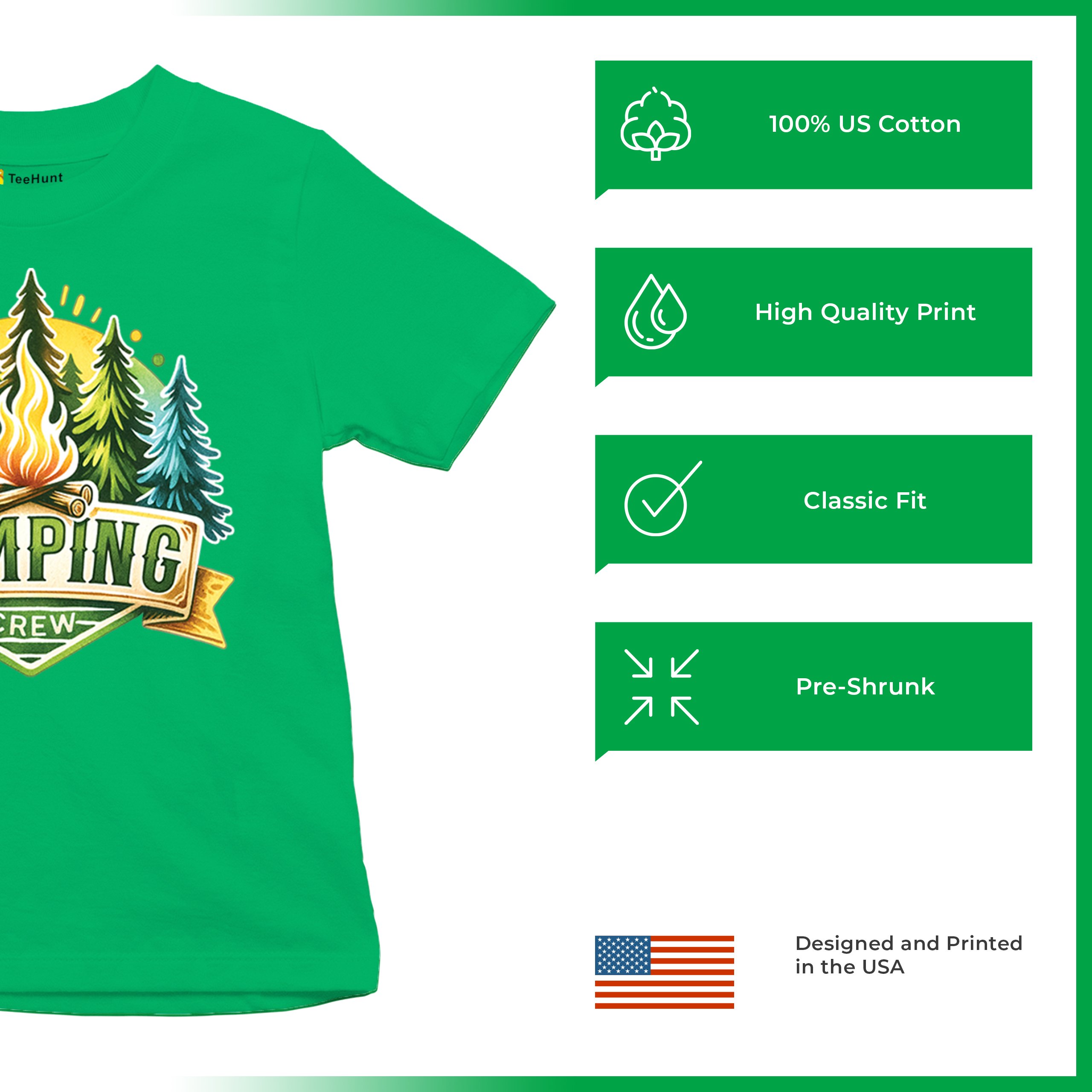 Camping Crew Youth T-shirt Happy Camper Vibe Explore Outdoors Campfire Kids - Picture 35 of 50