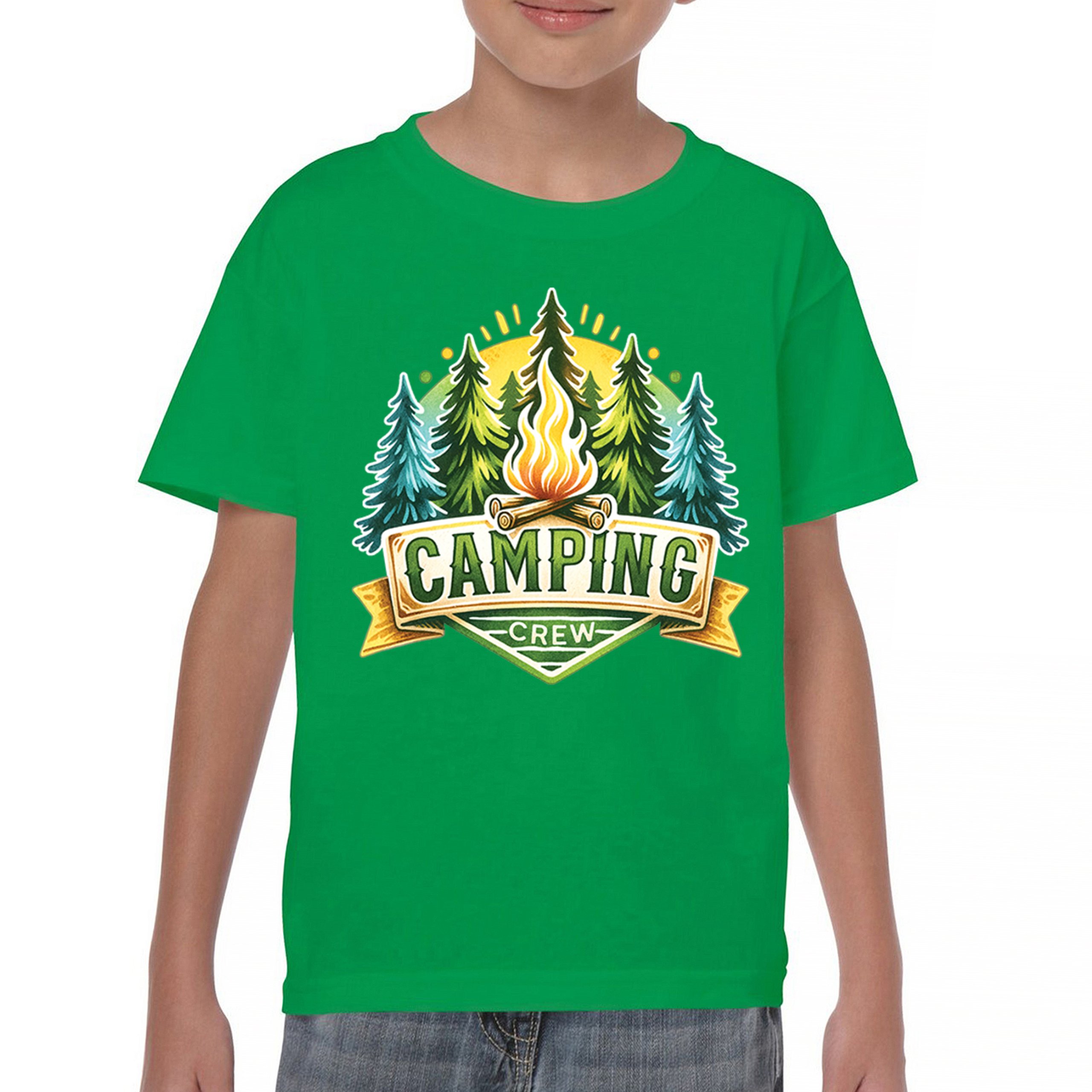 Camping Crew Youth T-shirt Happy Camper Vibe Explore Outdoors Campfire Kids - Picture 30 of 50