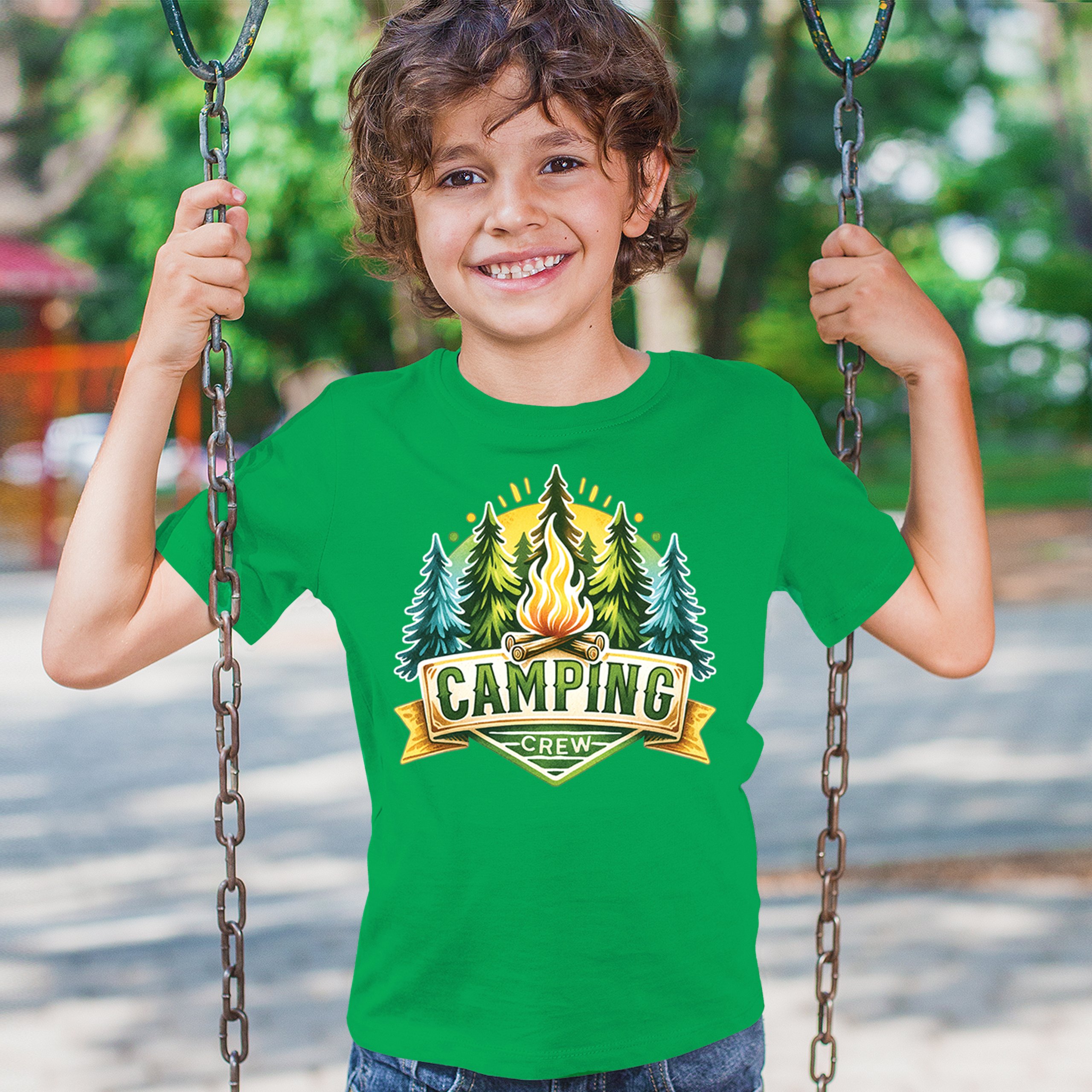 Camping Crew Youth T-shirt Happy Camper Vibe Explore Outdoors Campfire Kids - Picture 33 of 50