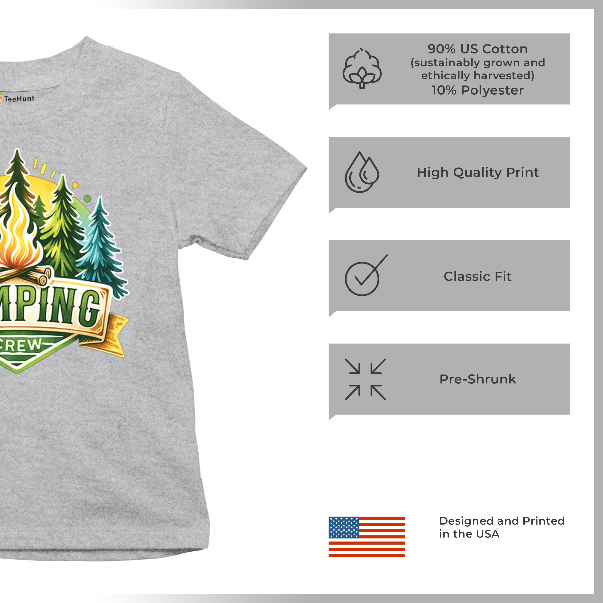 Camping Crew Youth T-shirt Happy Camper Vibe Explore Outdoors Campfire Kids - Picture 14 of 50